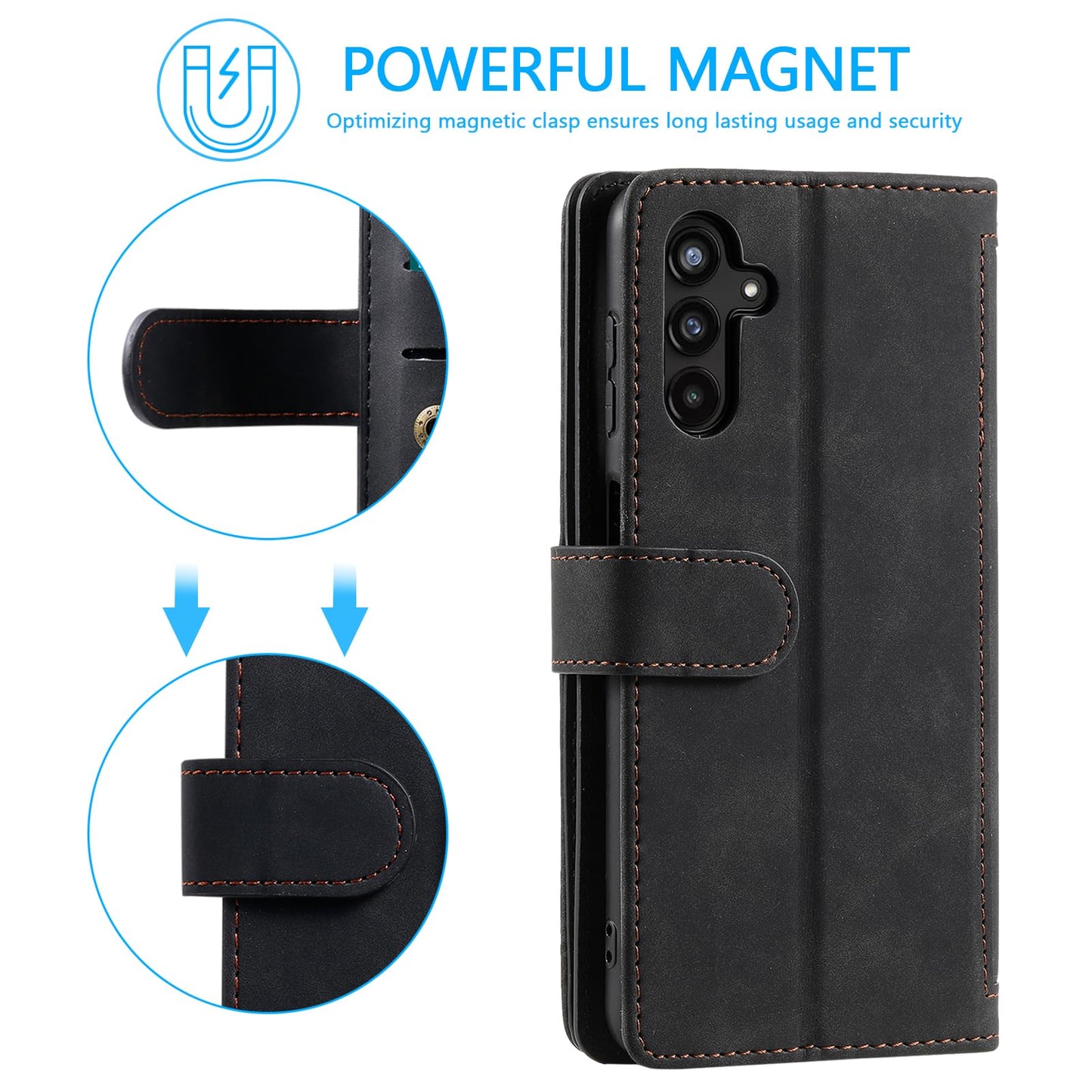 UEEBAI Wallet Case for Samsung Galaxy A15 – Retro PU Leather Flip Cover with 9 Card Slots, Zipper Pocket, Magnetic Closure, Kickstand & Wrist Strap, Shockproof Protective Case