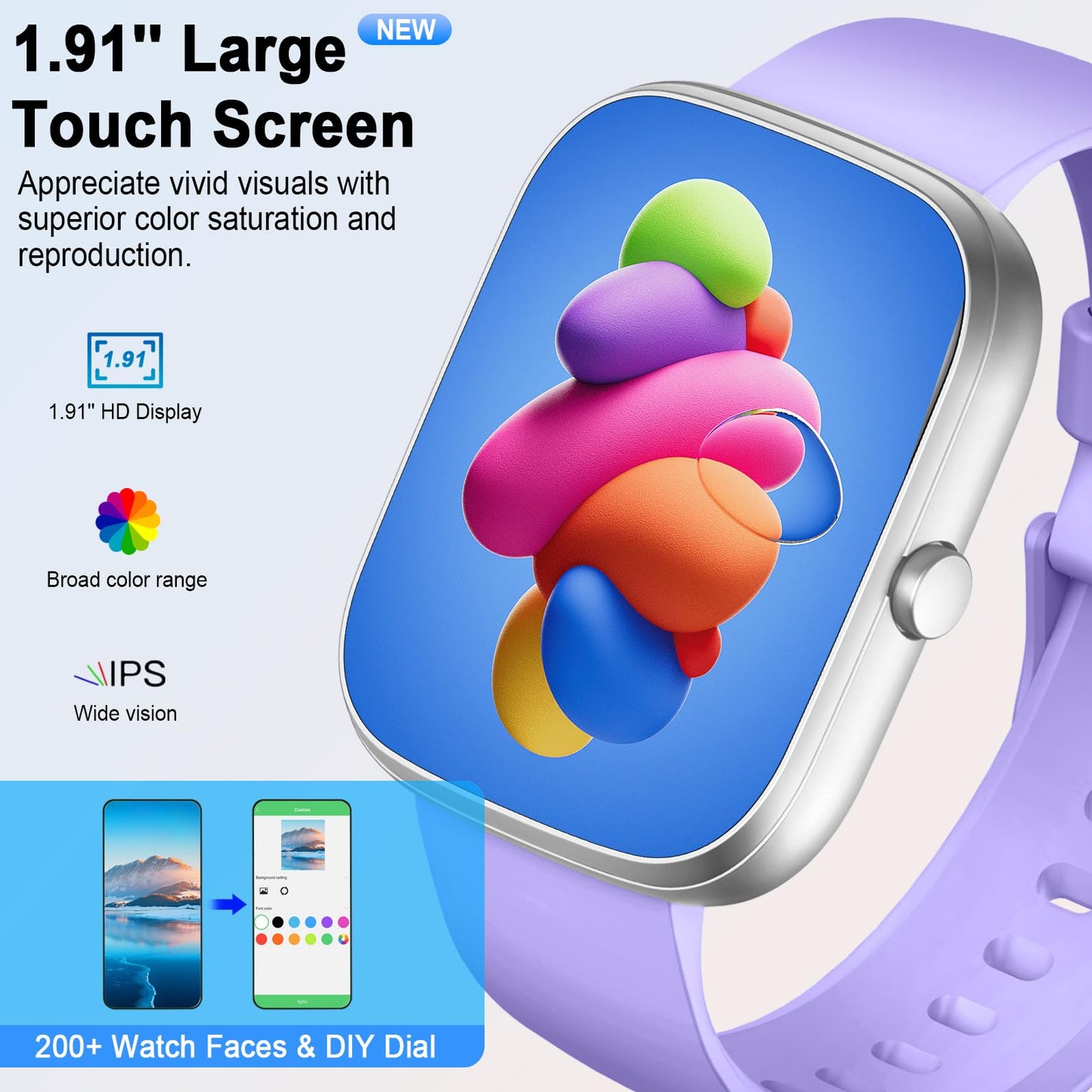 Smart Watch for Men Women Answer/Make Calls, 1.91" Fitness with Heart Rate Sleep Monitor, Step Counter Fitness Sports Activity Waterproof