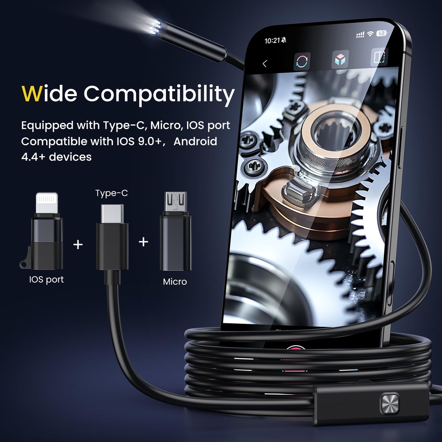 FORKODA Endoscope Inspection Camera - 1920 HD Flexible Rigid Snake Inspection Camera, 8 LED Lights Adjustable IP67 Waterproof Probe Drain Endoscope Camera for Android and iOS(16.4 ft/ 5m)