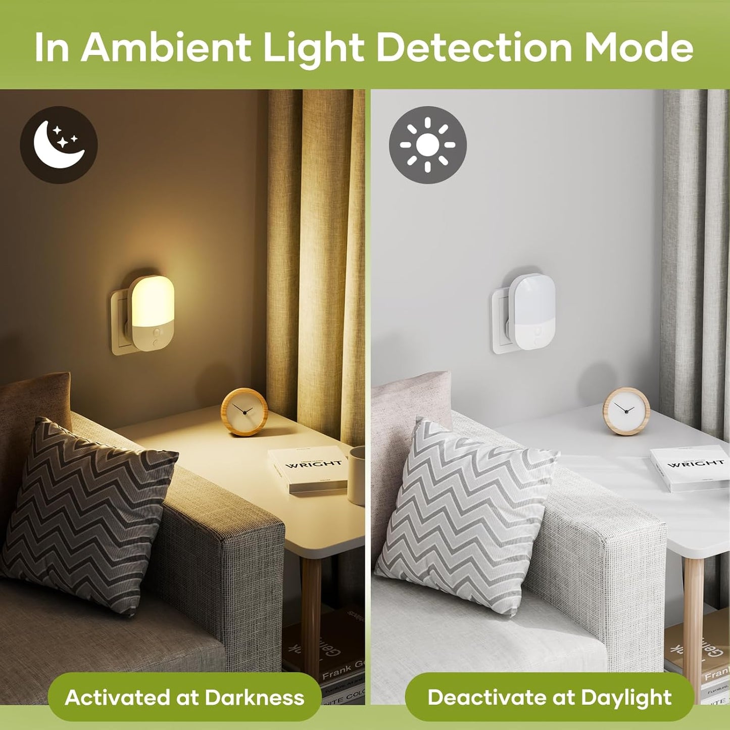 Night Light Plug in Wall with Dusk to Dawn Photocell Sensor, 5 Brightness Levels, ON/Off/AUTO Lighting Mode, 3000K Warm White Night Light for Hallways, Stairs, Bedrooms, Kitchen, 0.3W, 1 Pack