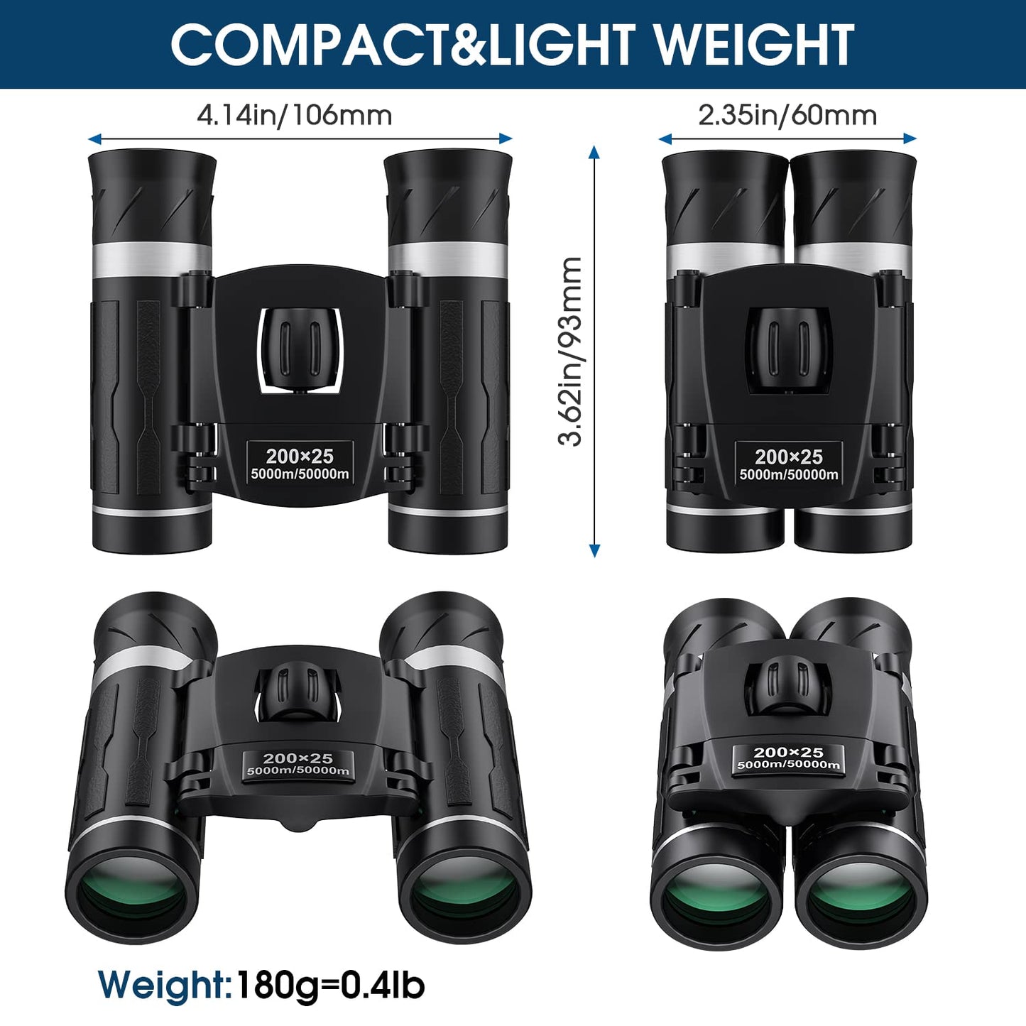 200x25 Compact Binoculars for Adults and Kids, High Powered Mini Pocket Binoculars, Small Binoculars for Bird Watching, Hunting, Concert, Theater, Opera, Travel, Sightseeing, Sport Games