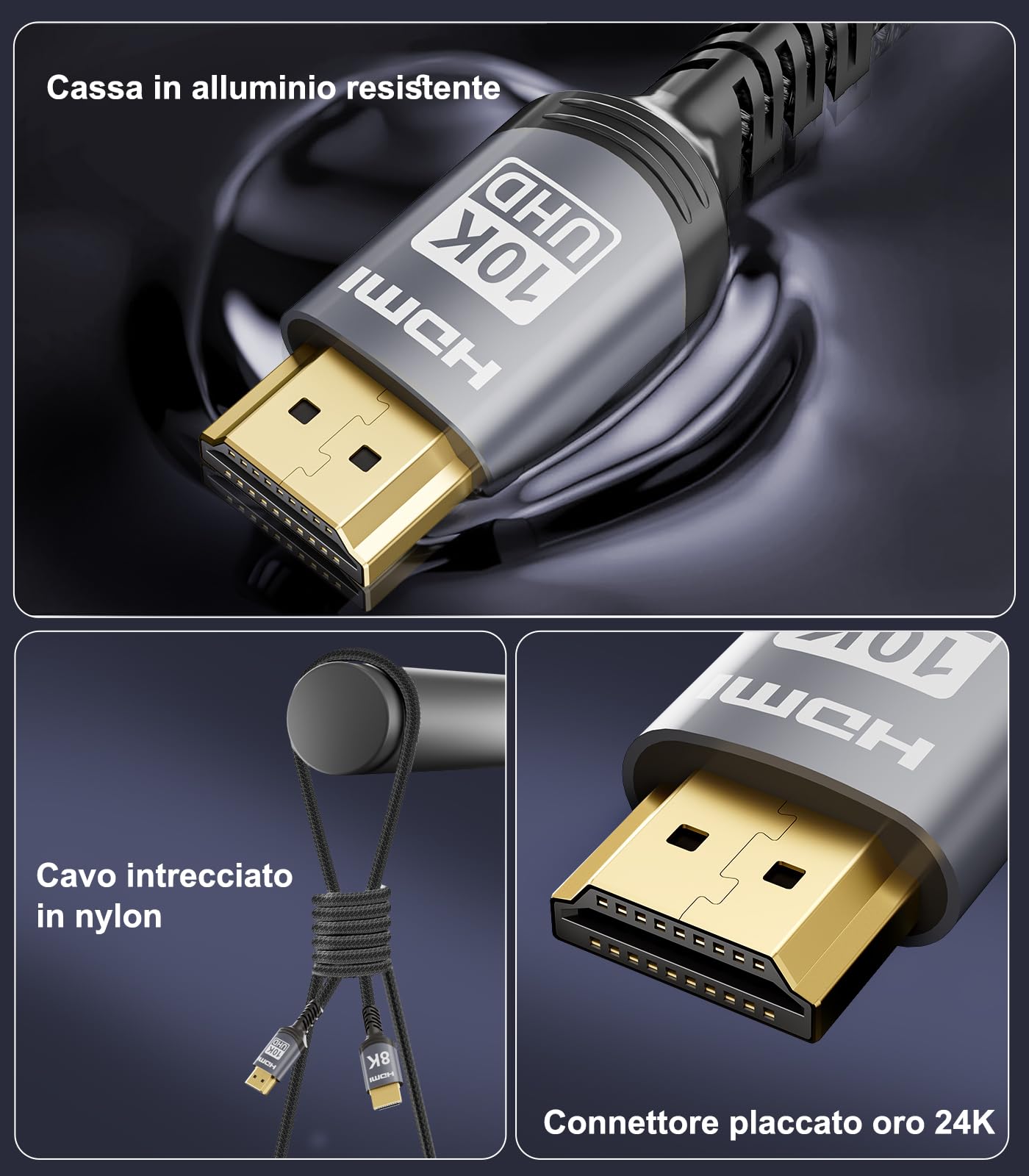 Sniokco 10K 8K HDMI 2.1 Cable 2M, Certified 48Gbps Ultra High Speed HDMI® Cable 0.01ms 4K 240Hz 165Hz 120Hz 8K 60Hz eARC Netflix HDCP 2.3 2.2 DTS:X HDR10+ TV Monitor Projector Roku Sky-Q PS5 X-box