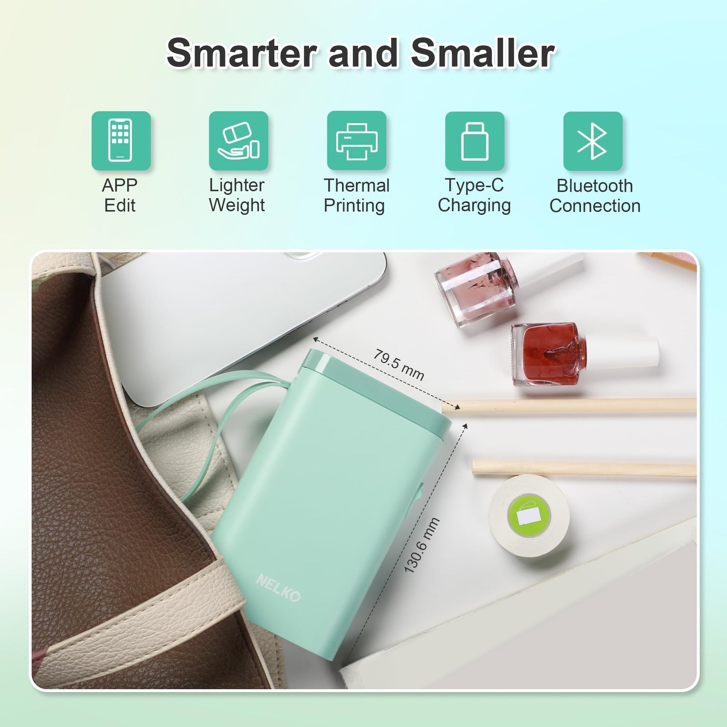 Nelko Label Maker Machine P21 – Bluetooth Portable Label Printer with Tape, Mini Wireless Sticker Maker for Organizing, Barcode, Home & Office – White
