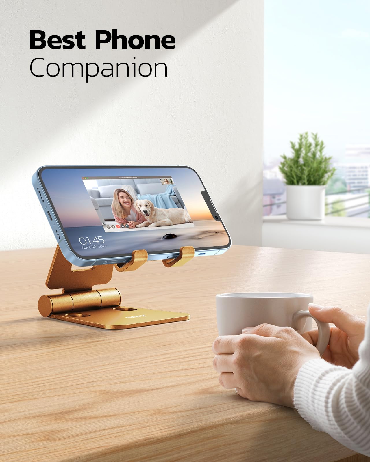 NULAXY Phone Stand, Fully Foldable Angle Height Adjustable Mobile Phone Holder Stand Dock Aluminum Desk Compatible with iPhone 15 14 13 12 11 Pro Max, HUAWEI, Galaxy, All Phones