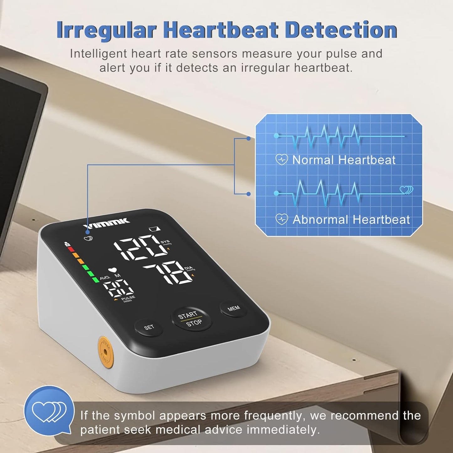 Blood Pressure Monitor CE Approved UK, Vimmk Upper Arm Blood Pressure Machines for Home Use Accurate BP Cuff LED Backlight Display Heart Rate Detection 2x120 Records