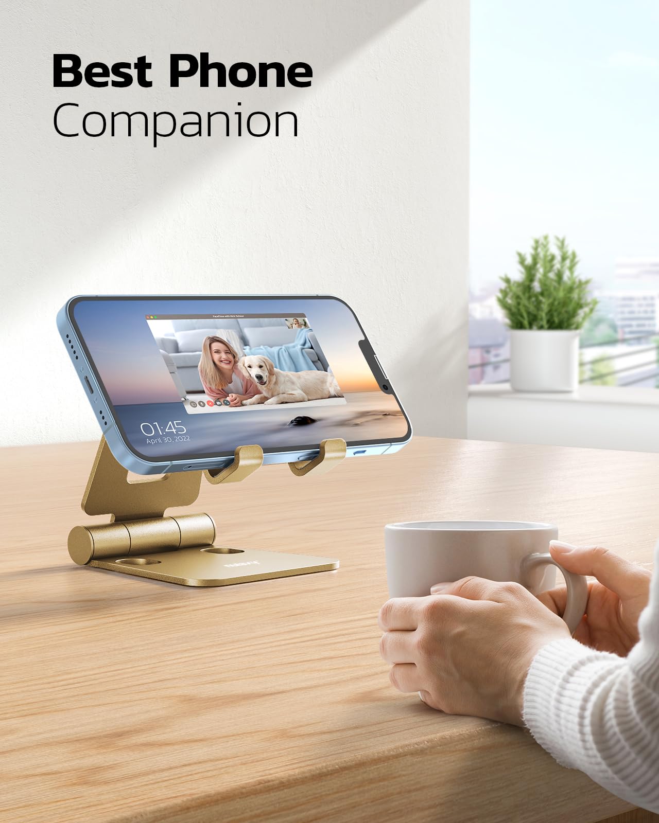 NULAXY Phone Stand, Fully Foldable Angle Height Adjustable Mobile Phone Holder Stand Dock Aluminum Desk Compatible with iPhone 15 14 13 12 11 Pro Max, HUAWEI, Galaxy, All Phones