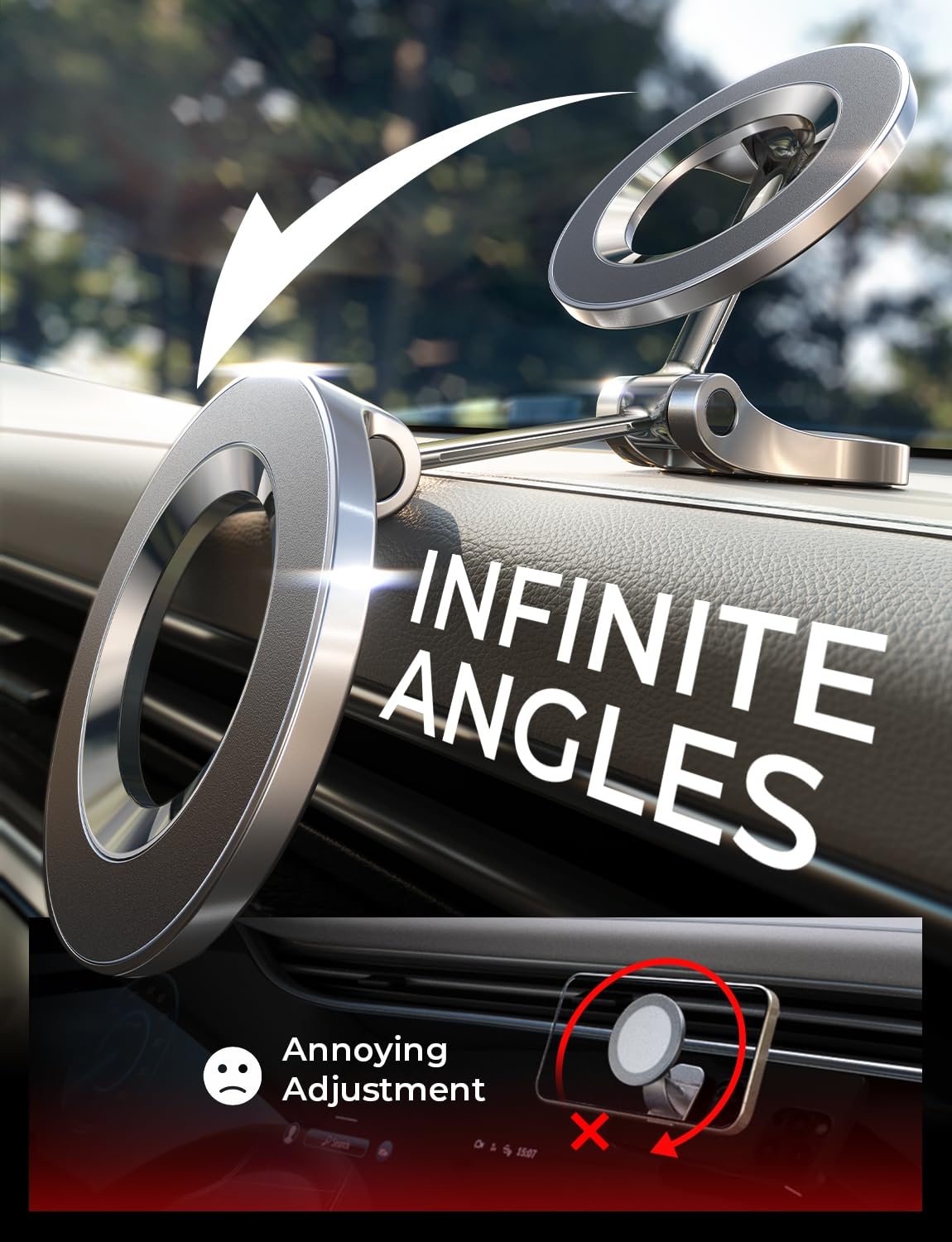 LISEN for Magsafe Car Mount 24 Permanent Magnets Magsafe Phone Holder for Cars Phone Car Mount for iPhone 16 Car Holder Car Accessories Fits iPhone 16 Pro Max 15 All Phones with Metal Ring