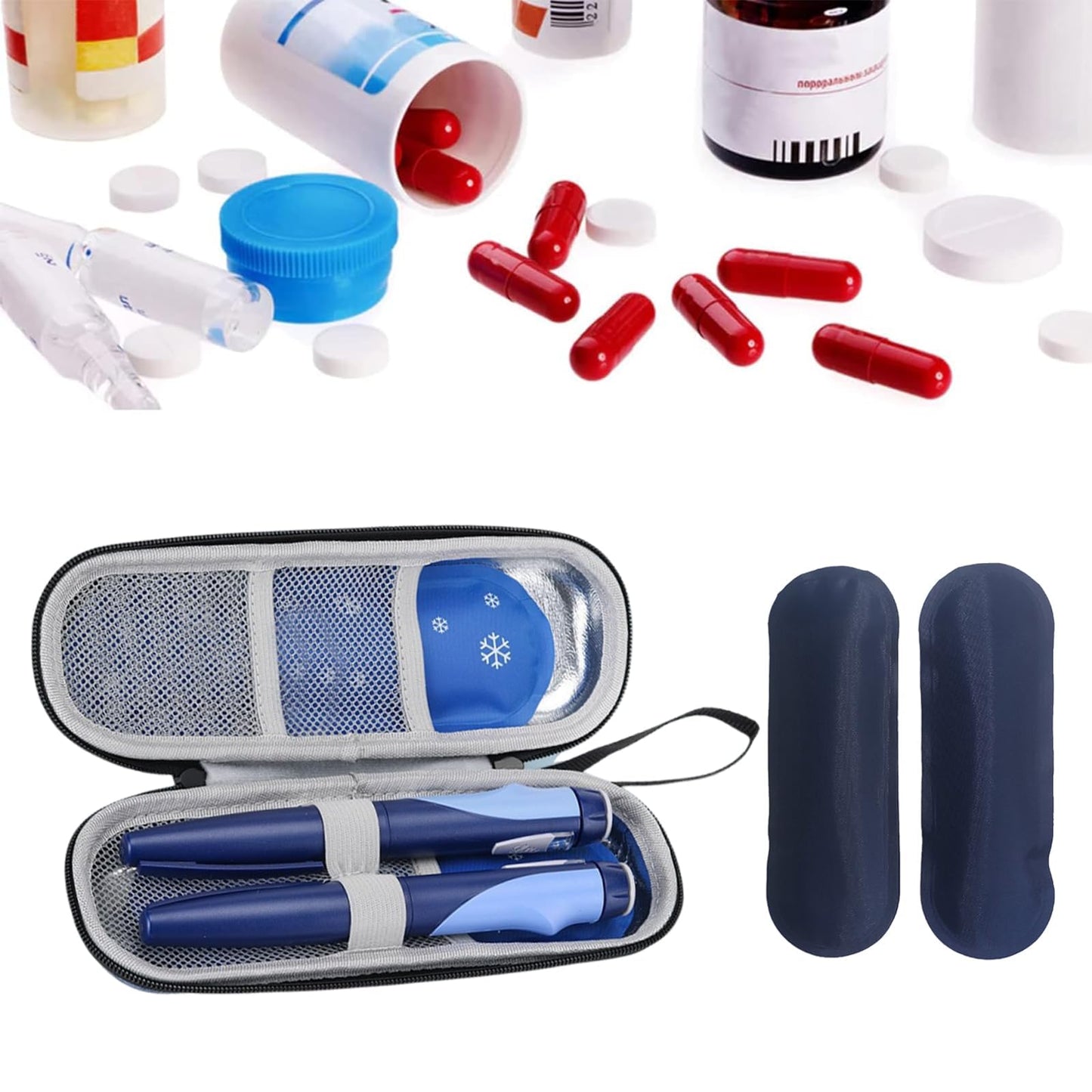 ARROMI Monjaro Insulin Cooler Travel Case – Diabetic Medicine Bag with 2 Ice Packs for Supplies (Blue)