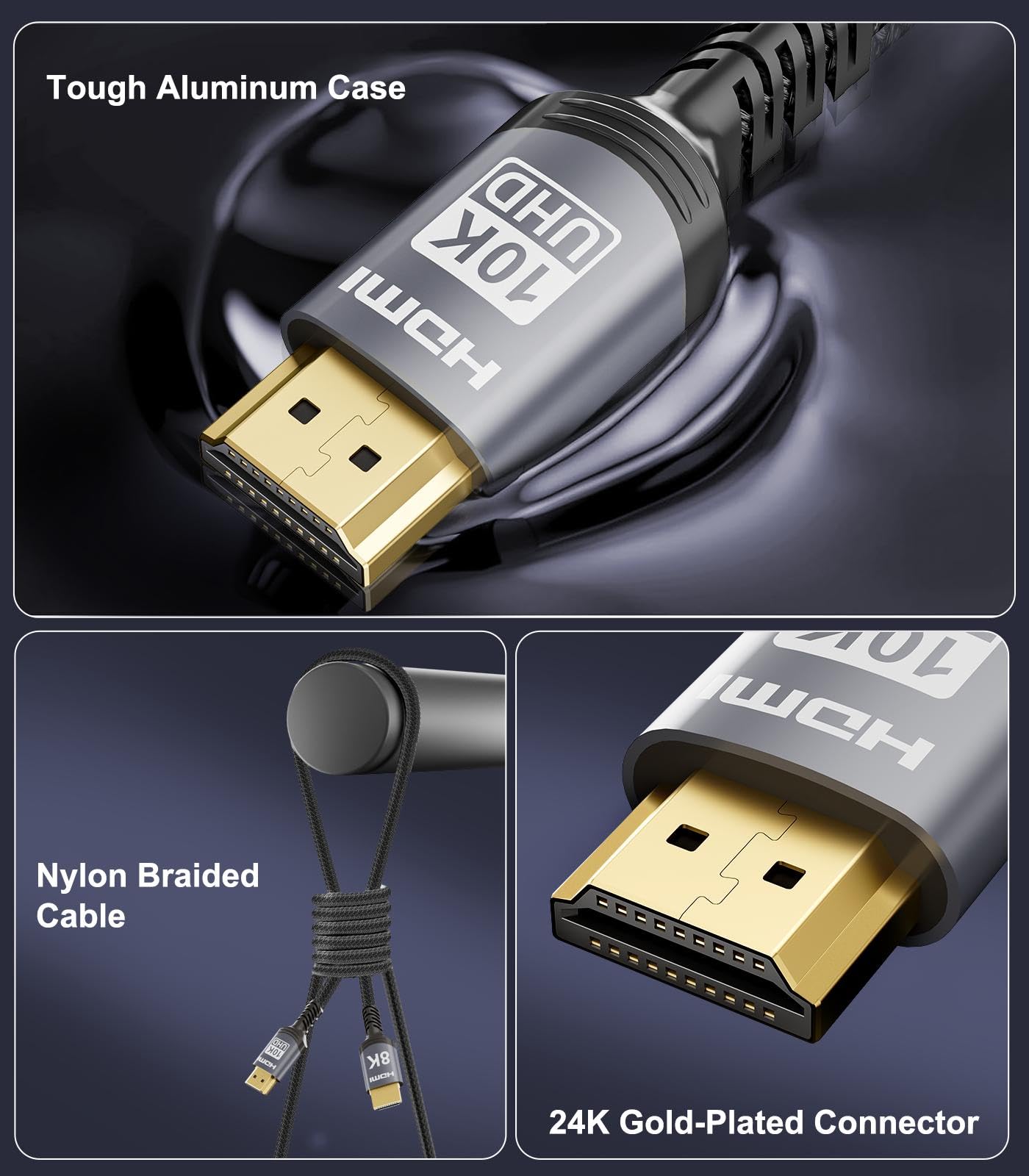 Sniokco 10K 8K HDMI 2.1 Cable 2M, Certified 48Gbps Ultra High Speed HDMI® Cable 0.01ms 4K 240Hz 165Hz 120Hz 8K 60Hz eARC Netflix HDCP 2.3 2.2 DTS:X HDR10+ TV Monitor Projector Roku Sky-Q PS5 X-box