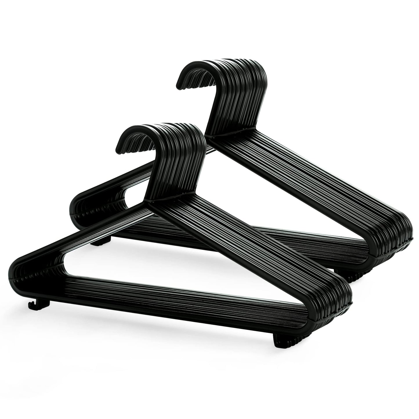 KEPLIN Adult Plastic Coat Hangers , Black Colour, Strong Clothes for Clothes Rail & Closet,Hanger with Suit Pants Trouser Bar and Clips, Space Saving