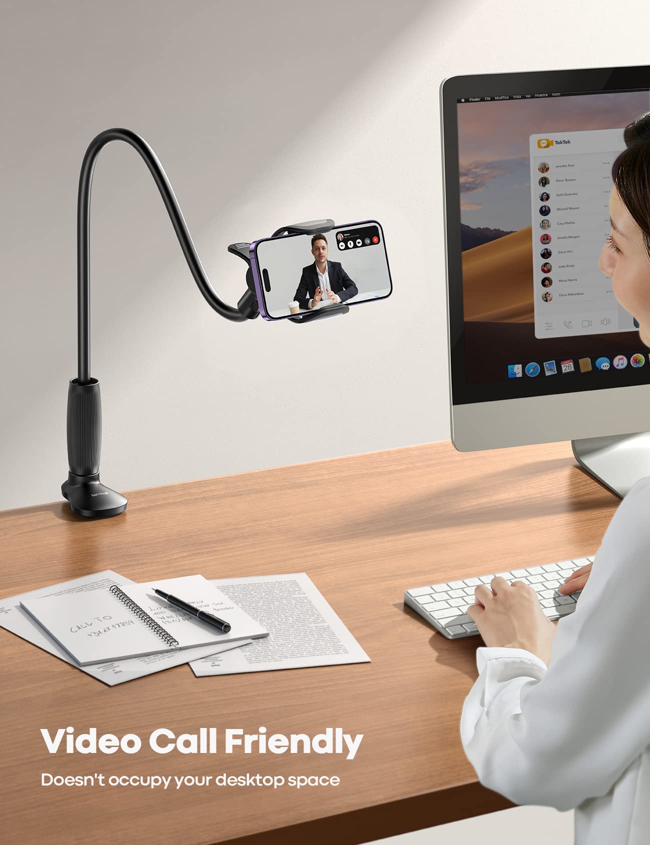 Lamicall Gooseneck Bed Phone Holder - Universal Flexible Lazy Arm for Desk, 360 Overhead Phone Mount Clip for iPhone 16 15 14 13 12 11 Series, Xs XR, Samsung, 4-7”