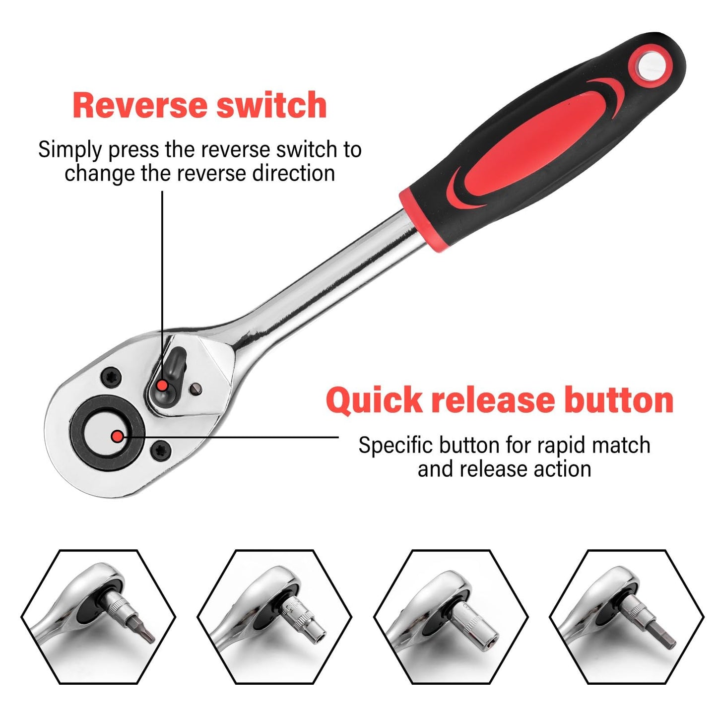 Takezuaa 46 Pieces Socket Wrench Set,Drive Ratchet Wrench Bits & Driver,with Flexible Extension Rods,Quick Release Reversible Ratchet,Spanner Sets with Storage Case