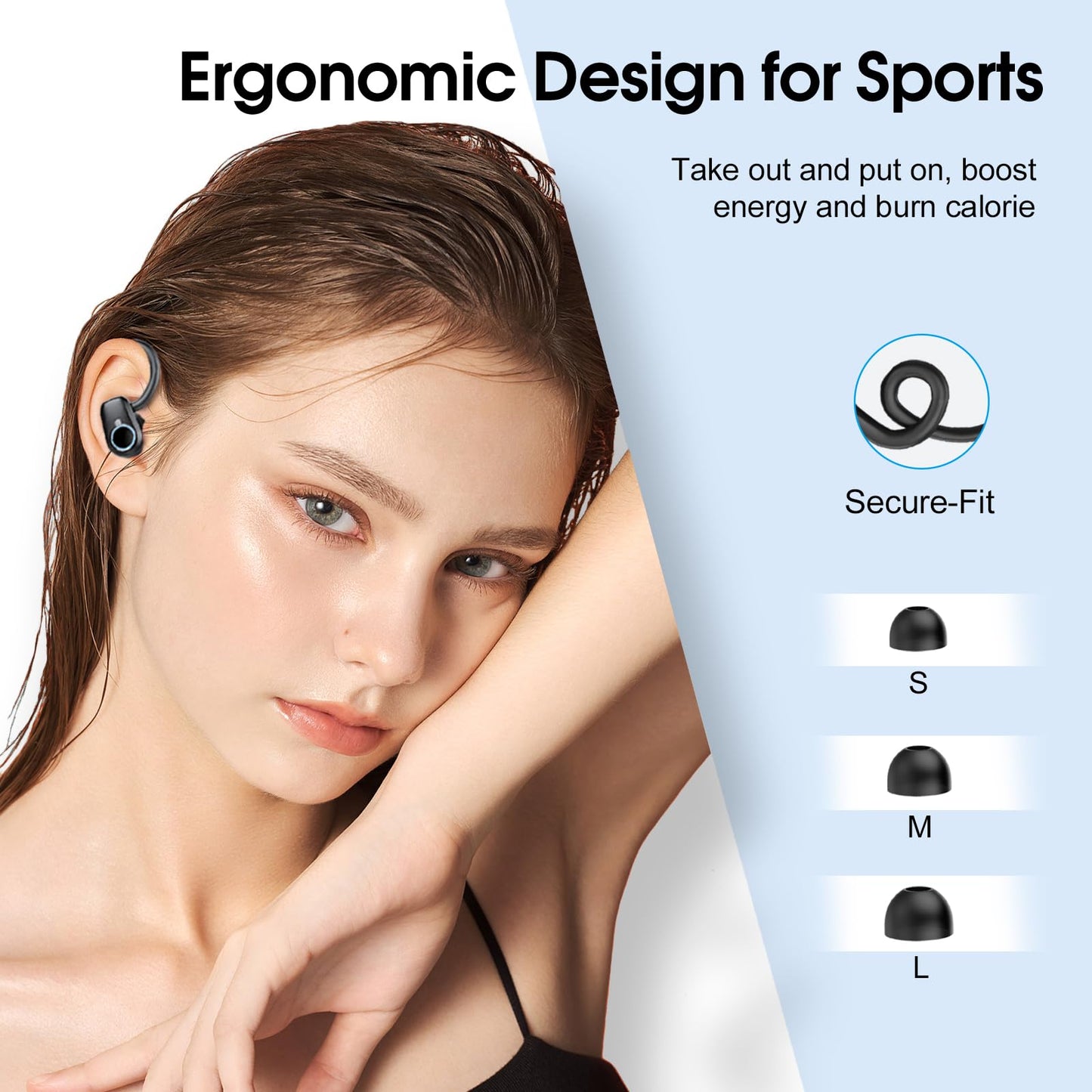 Waterproof Wireless Earbuds Bluetooth 5.3 – 4 ENC Noise Canceling Mics, 50H Battery, Dual LED Display, Sport Earhooks