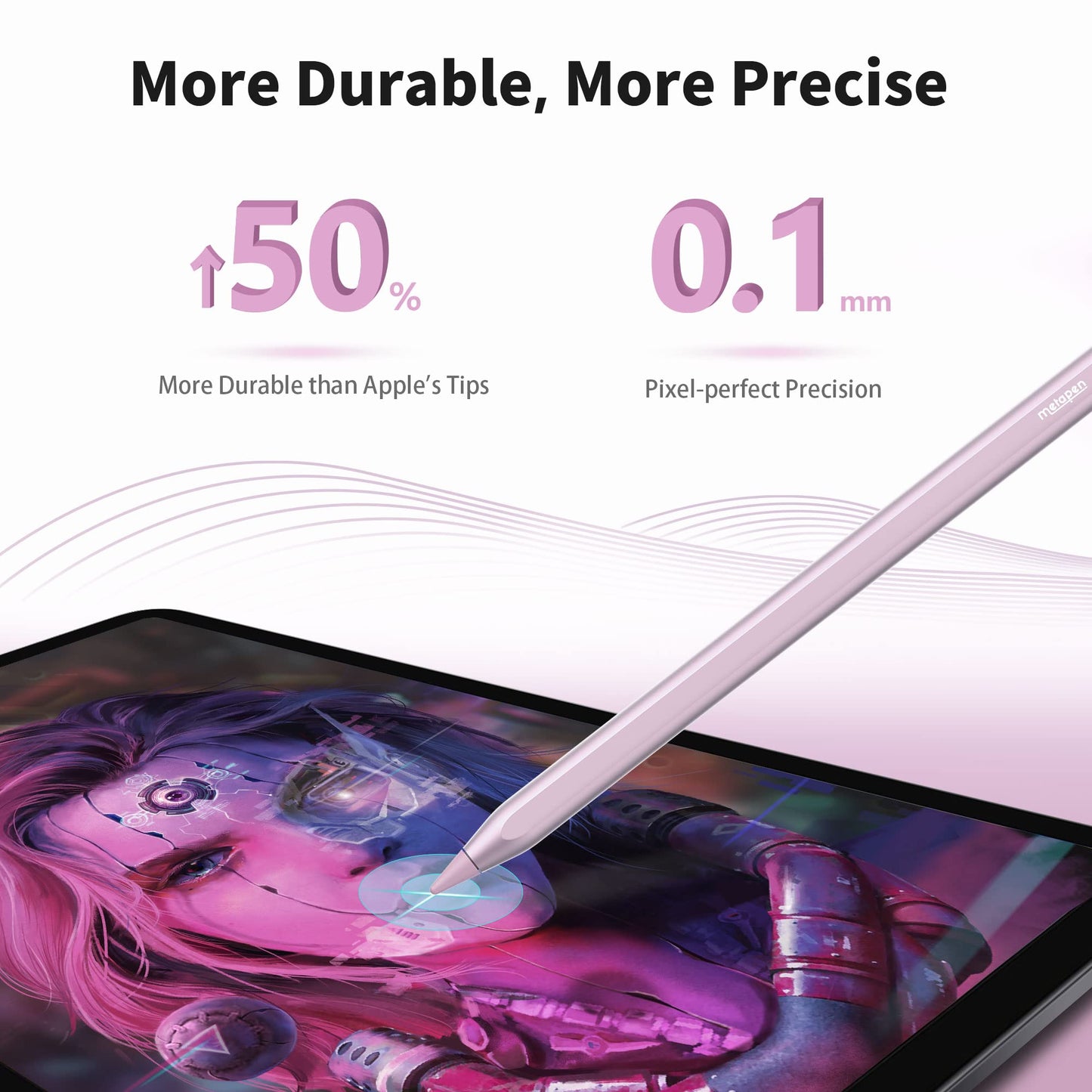Metapen Pencil A8 Compatible iPad 2X Faster Charge, Palm Rejection, Tilt Sensitivity Stylus Pen Compatible Apple iPad/ Pro 12.9/11/13 Inch, iPad Air 3-6, iPad Mini 5/6
