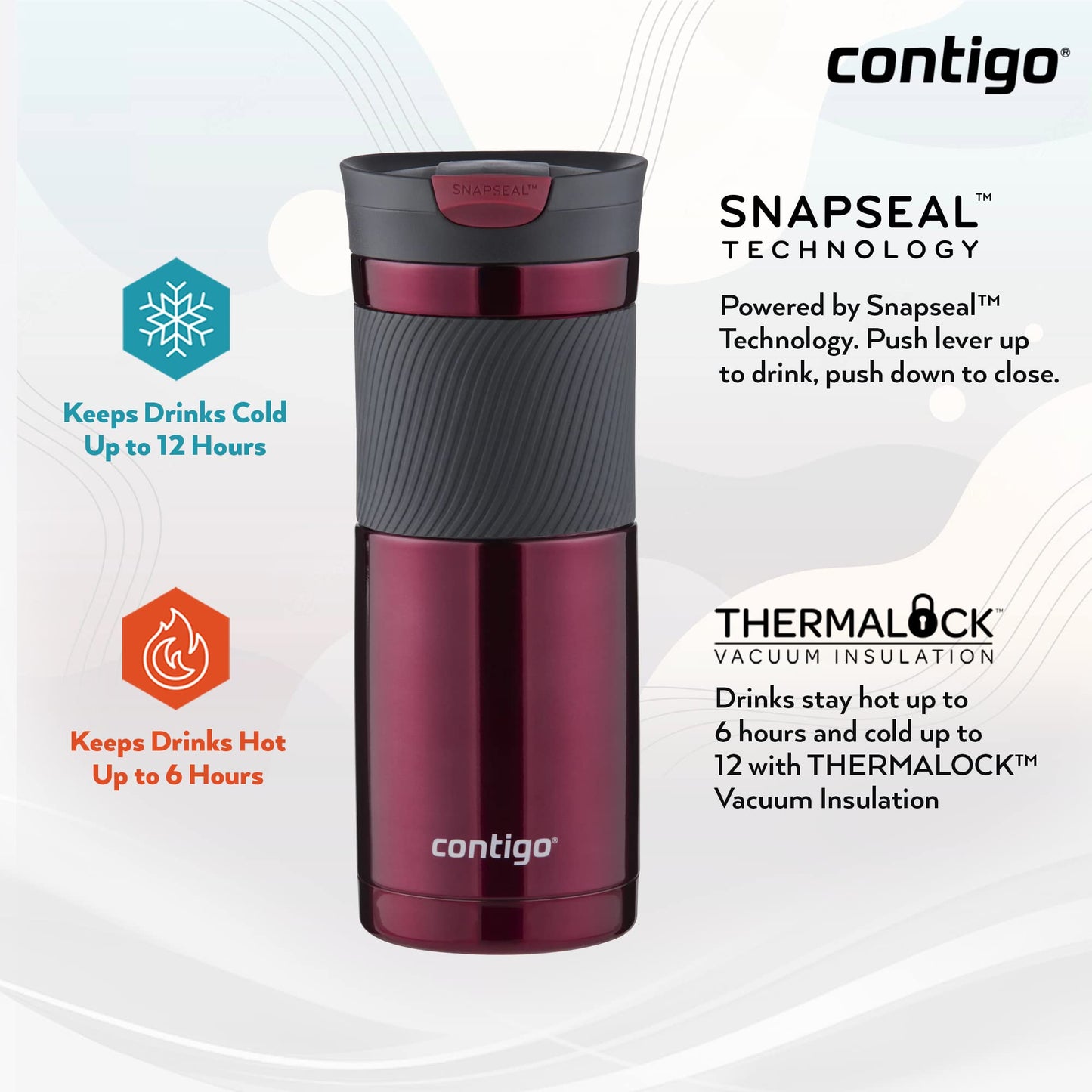 Contigo Byron Snapseal Travel Mug | Stainless Steel Thermal Mug | Vacuum Flask | Leakproof Tumbler | Coffee to Go Mug with BPA Free Easy-Clean Lid