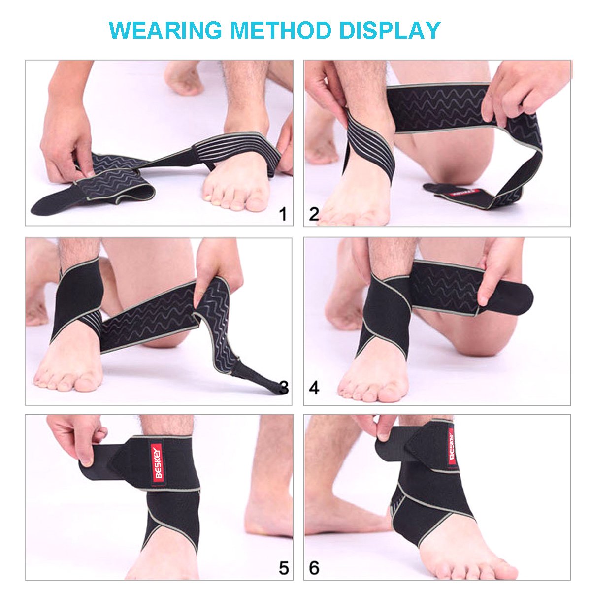 BESKEY Ankle Support Brace Adjustable Breathable Elastic Nylon Material Fit for Most Size Use for Sports