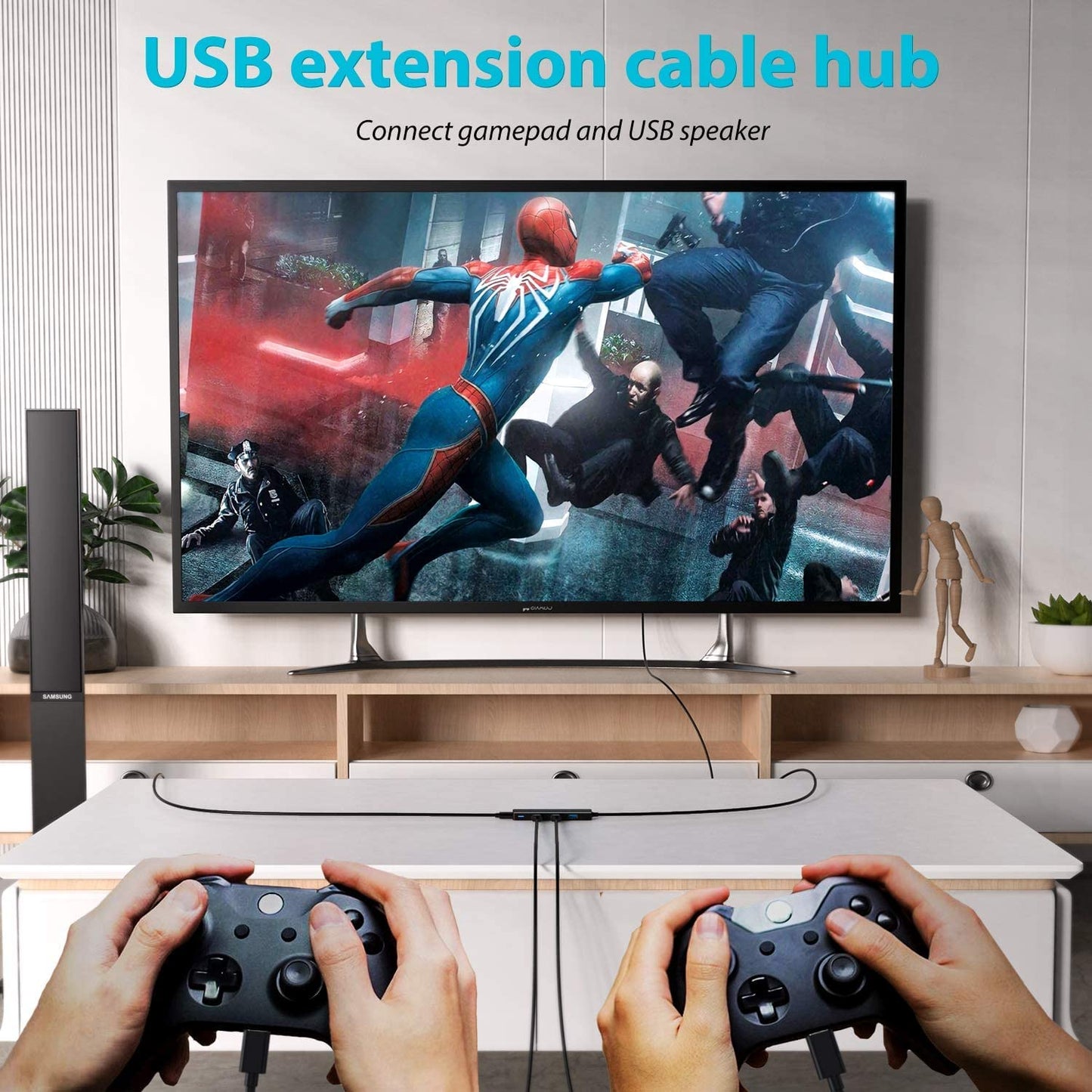 Aceele USB Hub 3.0 with 4ft Long USB Extension Cable, Splitter 4 Port with 5Gbps Data Transfer, Extender for Laptop, Desktop PC, MacBook