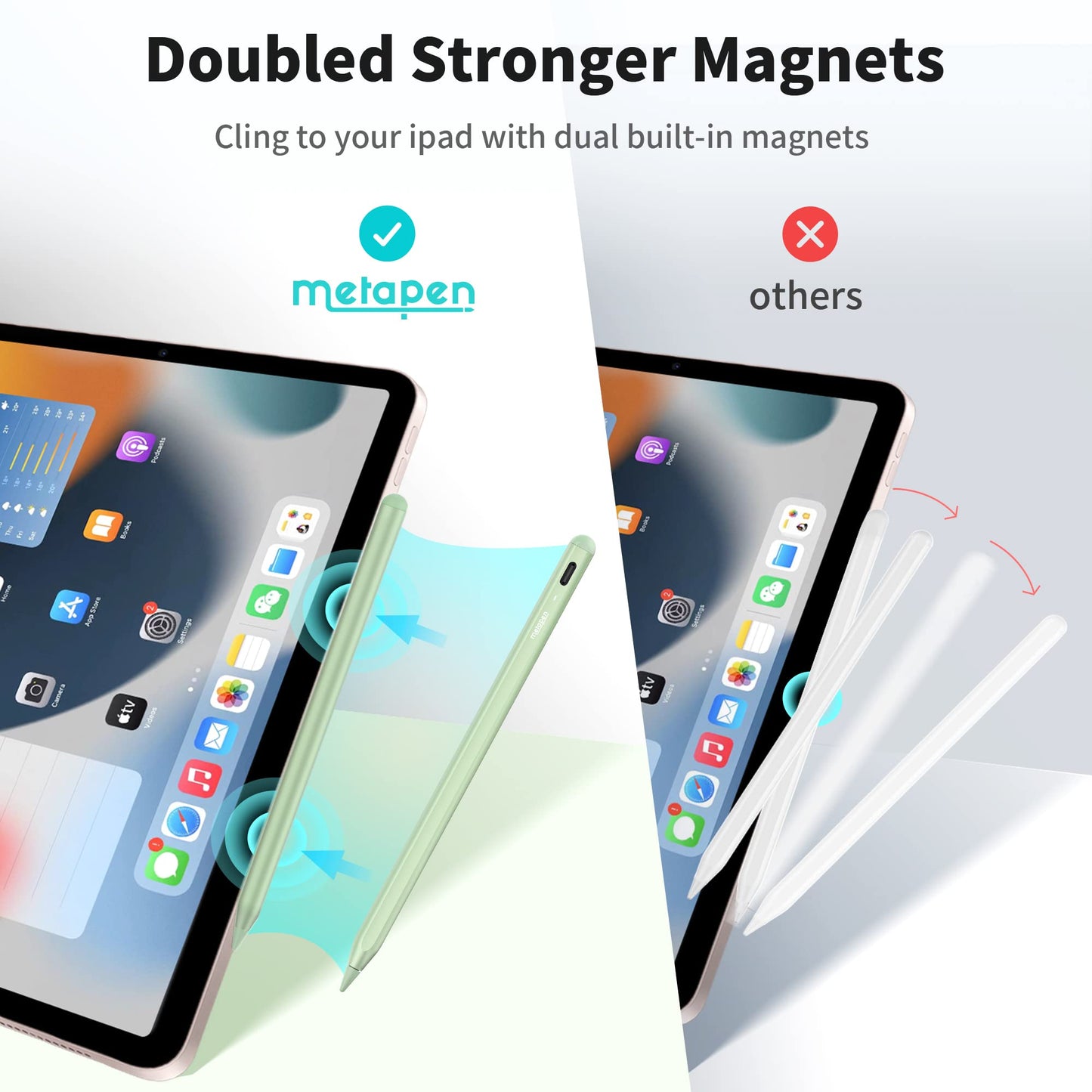 Metapen Pencil A8 Compatible iPad 2X Faster Charge, Palm Rejection, Tilt Sensitivity Stylus Pen Compatible Apple iPad/ Pro 12.9/11/13 Inch, iPad Air 3-6, iPad Mini 5/6