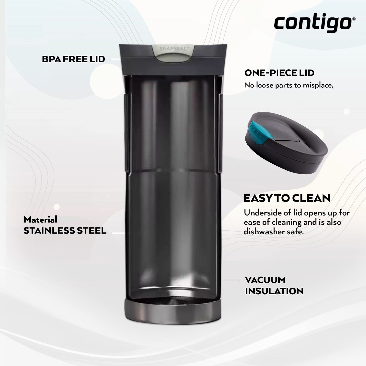 Contigo Byron Snapseal Travel Mug | Stainless Steel Thermal Mug | Vacuum Flask | Leakproof Tumbler | Coffee to Go Mug with BPA Free Easy-Clean Lid