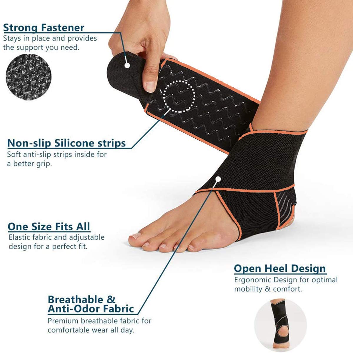BESKEY Ankle Support Brace Adjustable Breathable Elastic Nylon Material Fit for Most Size Use for Sports