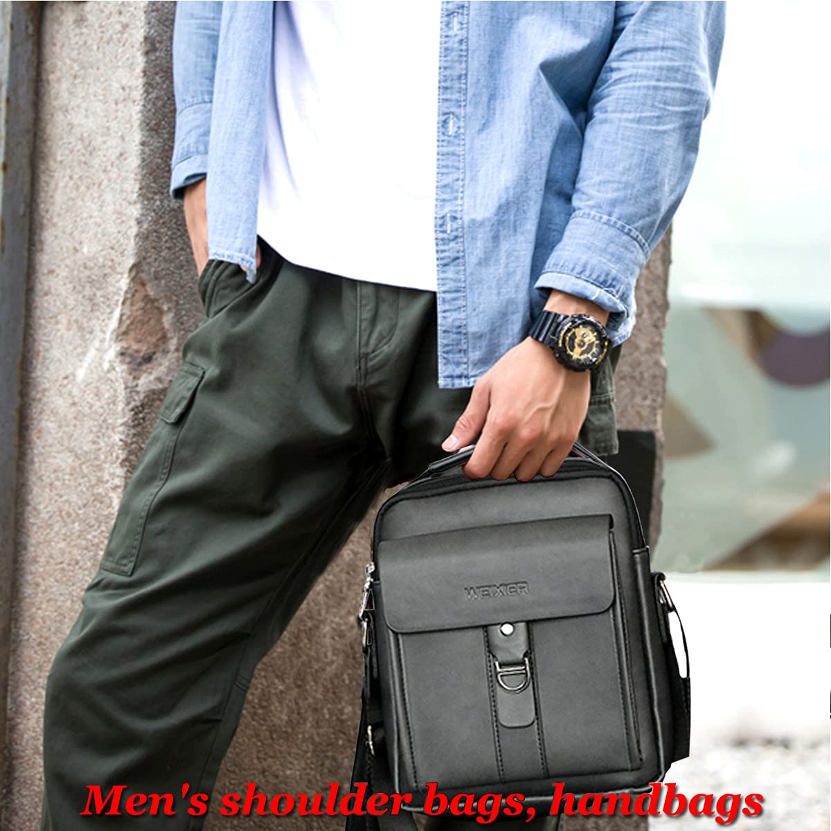 A-QMZL Men's Shoulder Bag Leather Business Travel Daily Use (dark brown)