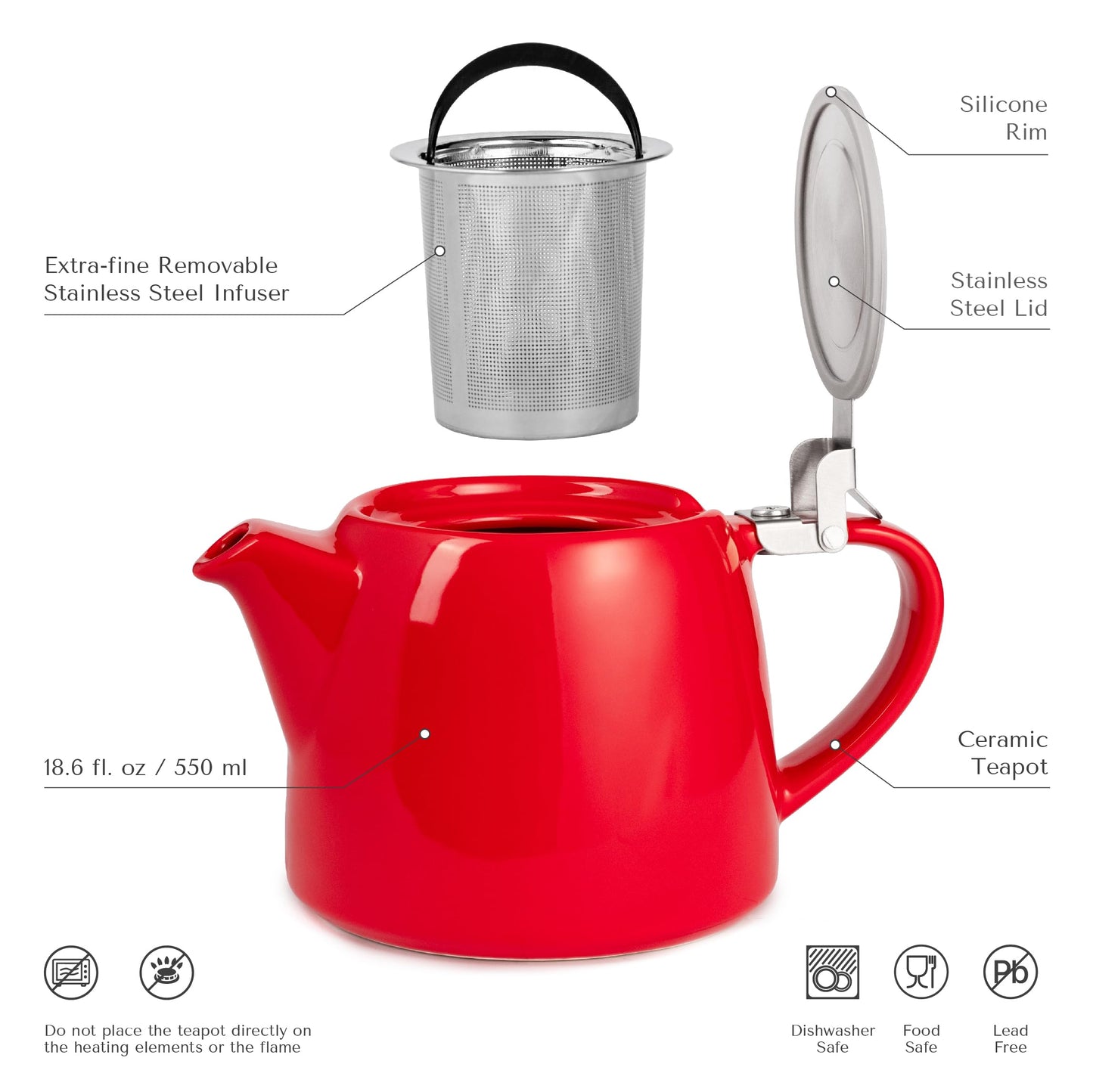 ORNA Ceramic Loose Leaf Teapot with Infuser Strainer and Lid – Small Porcelain Tea Pot Brewer for One or 2 Person