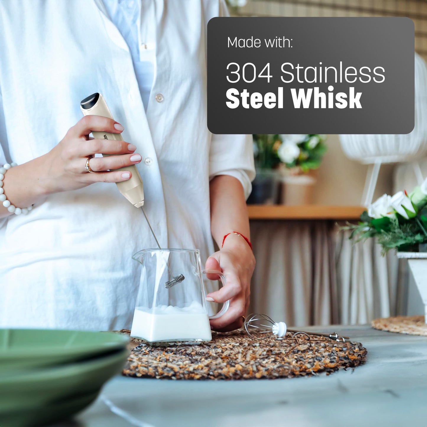 Keplin Handheld Milk Frother - Stainless Steel Electric Whisk - Portable Battery-Operated Coffee Frother for Lattes, Matcha, Protein Shakes - Ergonomic, Compact, Easy to Clean (Battery Not Included)