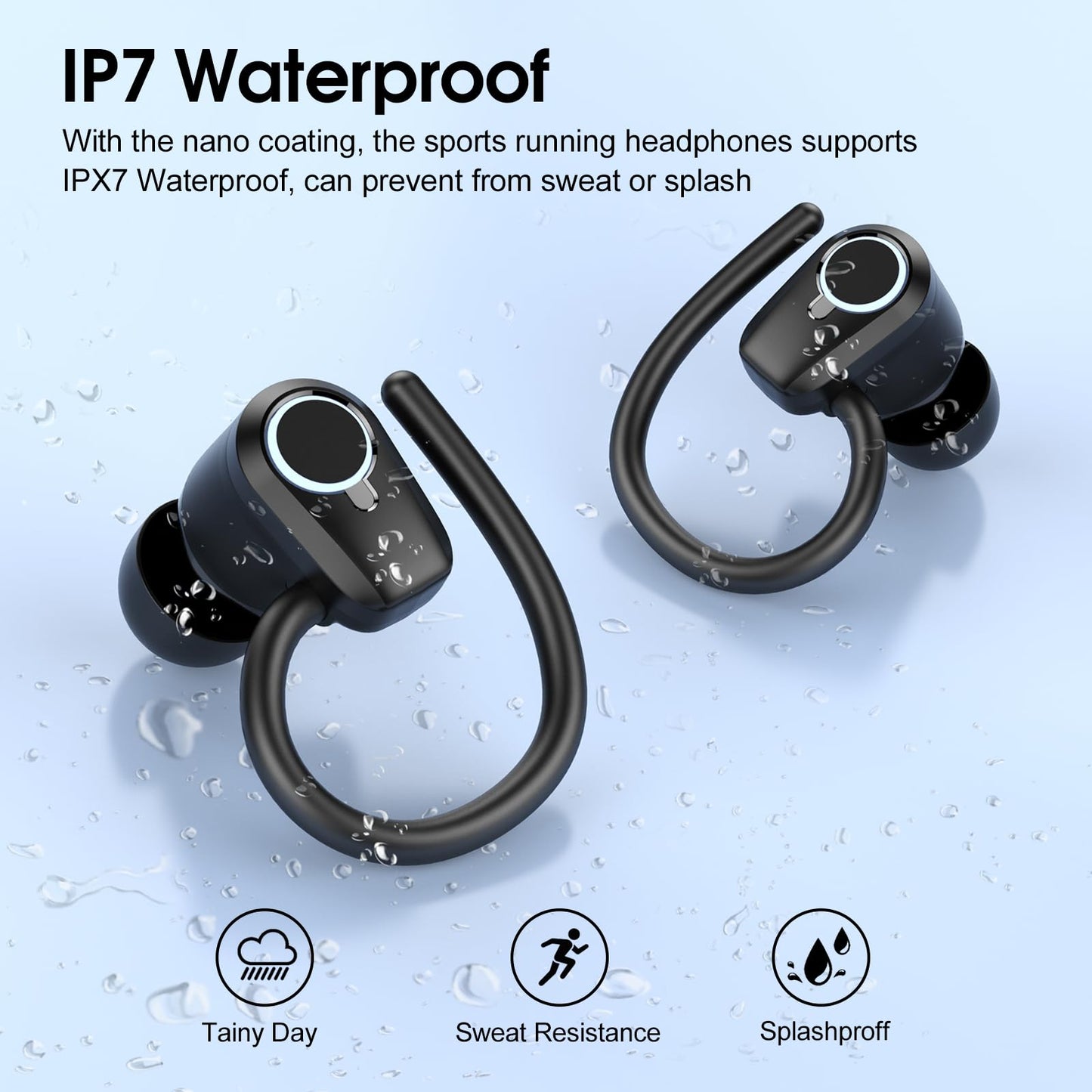 Waterproof Wireless Earbuds Bluetooth 5.3 – 4 ENC Noise Canceling Mics, 50H Battery, Dual LED Display, Sport Earhooks