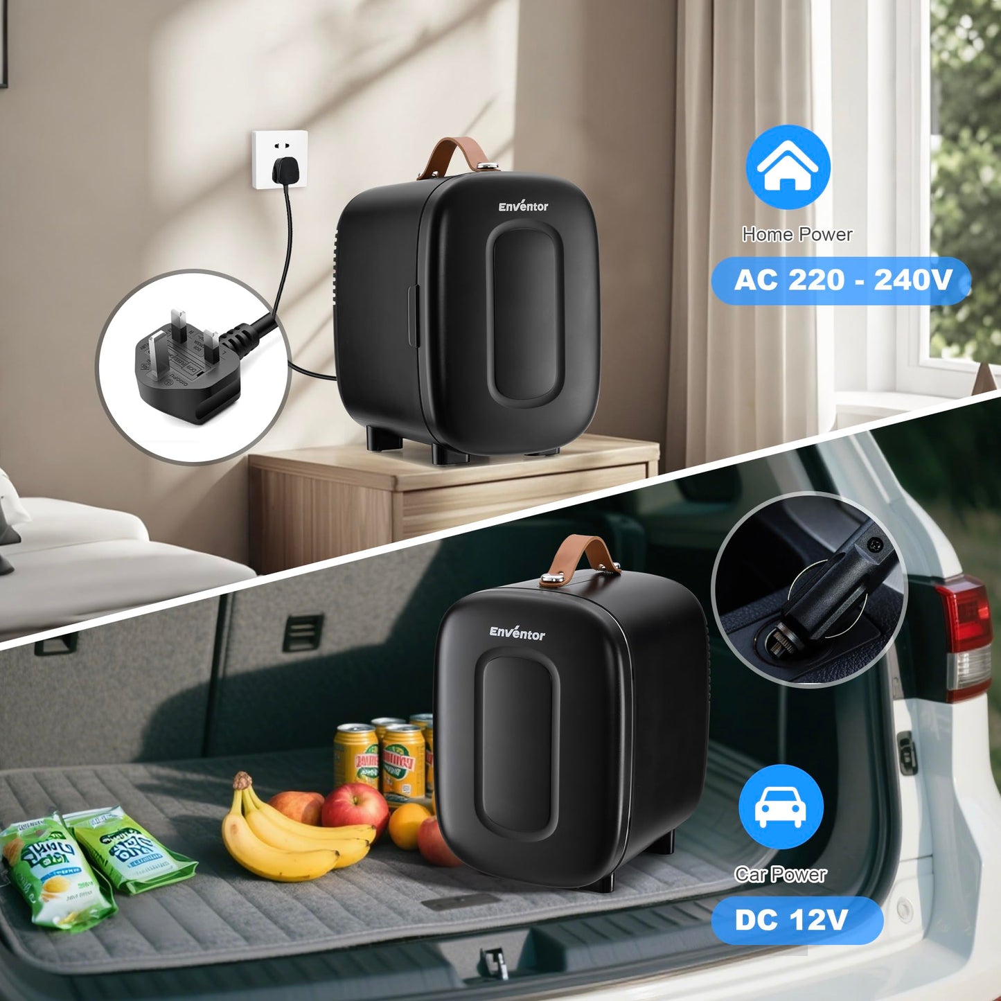 Enventor Mini Fridge 4 Litre/ 6 Can, AC+12V DC Power, Portable Cooler & Warmer, Small Fridge for Bedrooms, Car, Skincare, Fruit and Drinks, Black