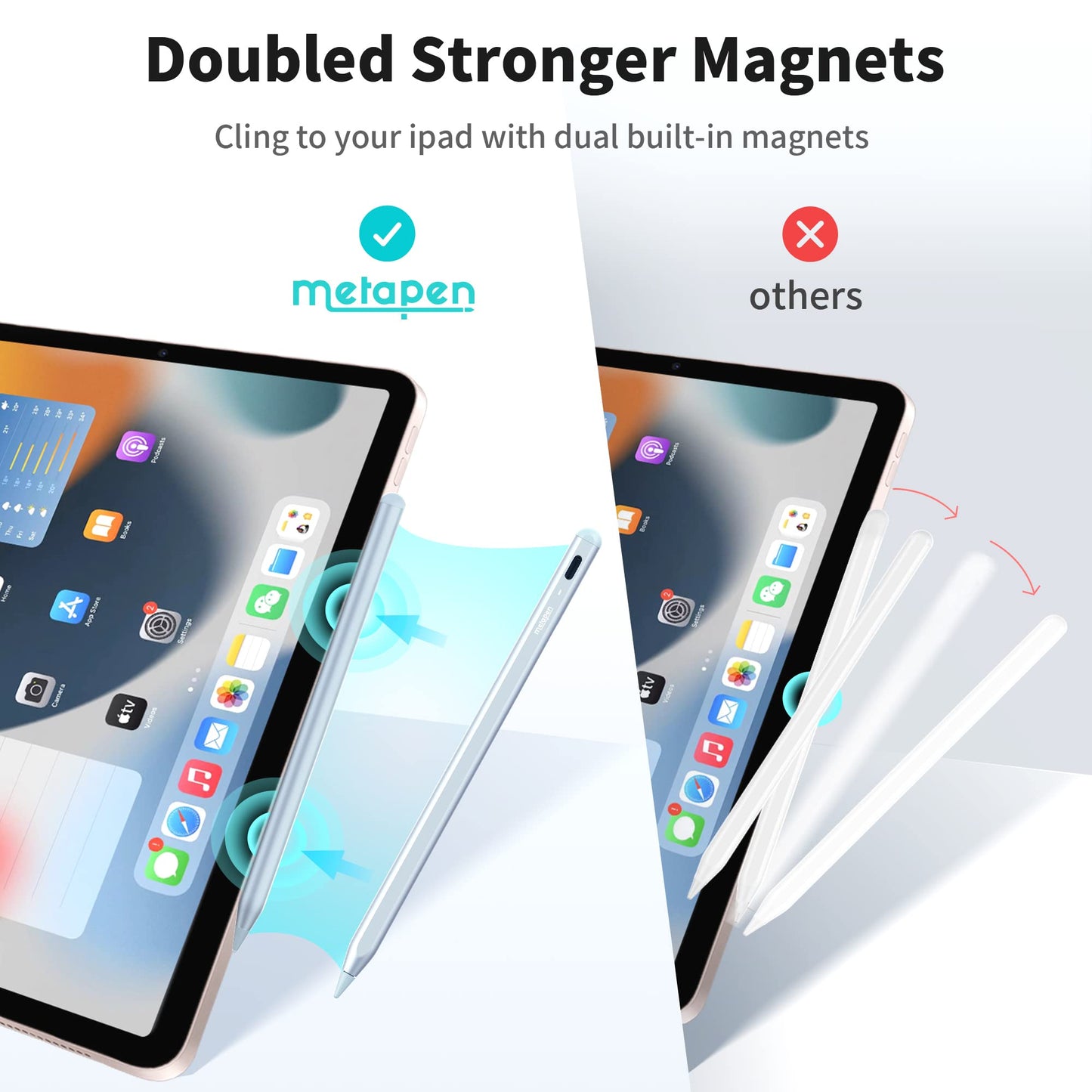 Metapen Pencil A8 Compatible iPad 2X Faster Charge, Palm Rejection, Tilt Sensitivity Stylus Pen Compatible Apple iPad/ Pro 12.9/11/13 Inch, iPad Air 3-6, iPad Mini 5/6
