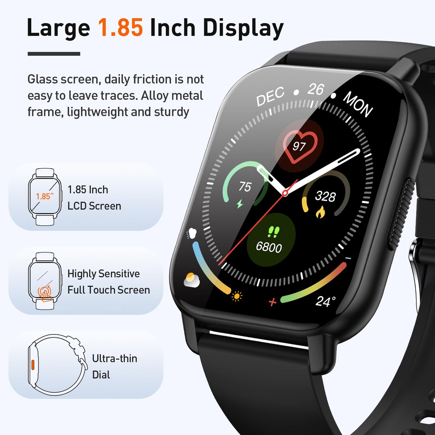 Smart Watch for Men & Women with Call Function, 1.95" HD Display, Heart Rate, SpO2, Sleep Tracker, 100+ Sports Modes, IP68 Waterproof Fitness Tracker for Android & iOS