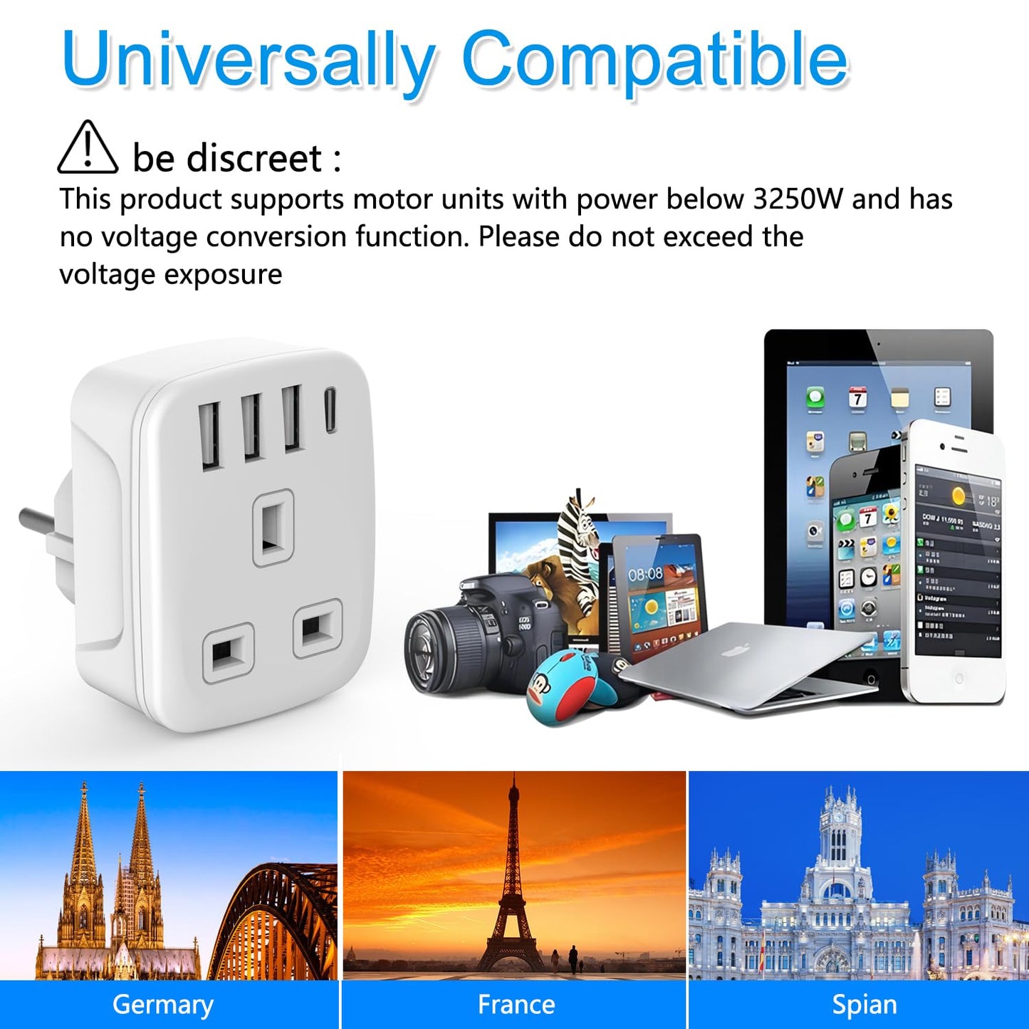 Amoi UK to South Africa Plug Adapter,Grounded Type M South Africa Plug Adapter, with 4 USB Ports 17W USB C Fast Travel Charger, Africa,Namibia, Swaziland, Lesotho, Bhutan,Botswana(Type M)