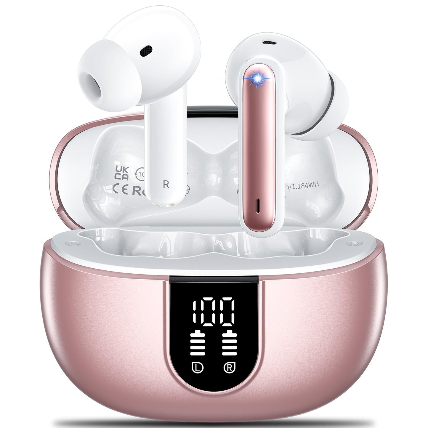 Wireless Earbuds,Earphones Bluetooth 5.3 in Ear with 4 Mic ENC Calls Noise Cancelling Wireless Headphones Mini LED Display HiFi Stereo 42H Playtime Bluetooth Earbuds Touch Control