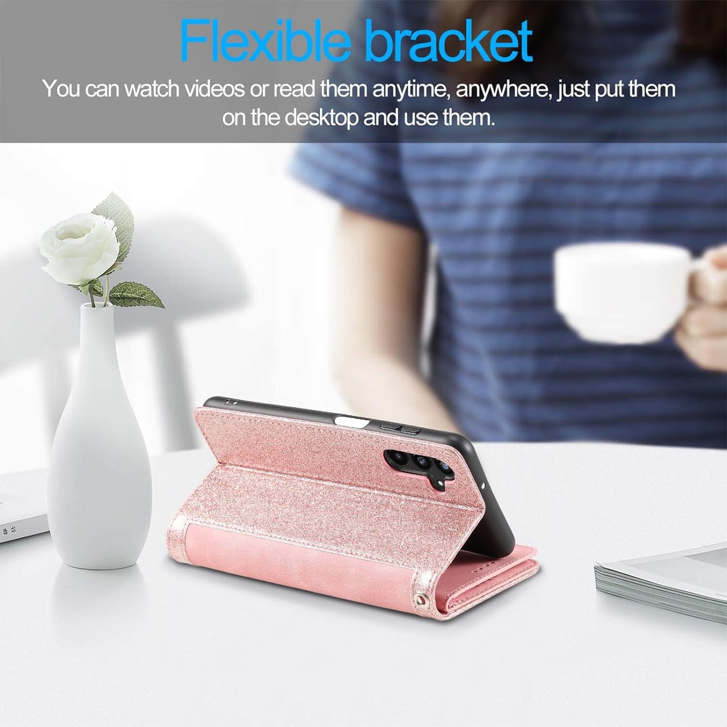 UEEBAI Wallet Case for Samsung Galaxy A15 – Retro PU Leather Flip Cover with 9 Card Slots, Zipper Pocket, Magnetic Closure, Kickstand & Wrist Strap, Shockproof Protective Case