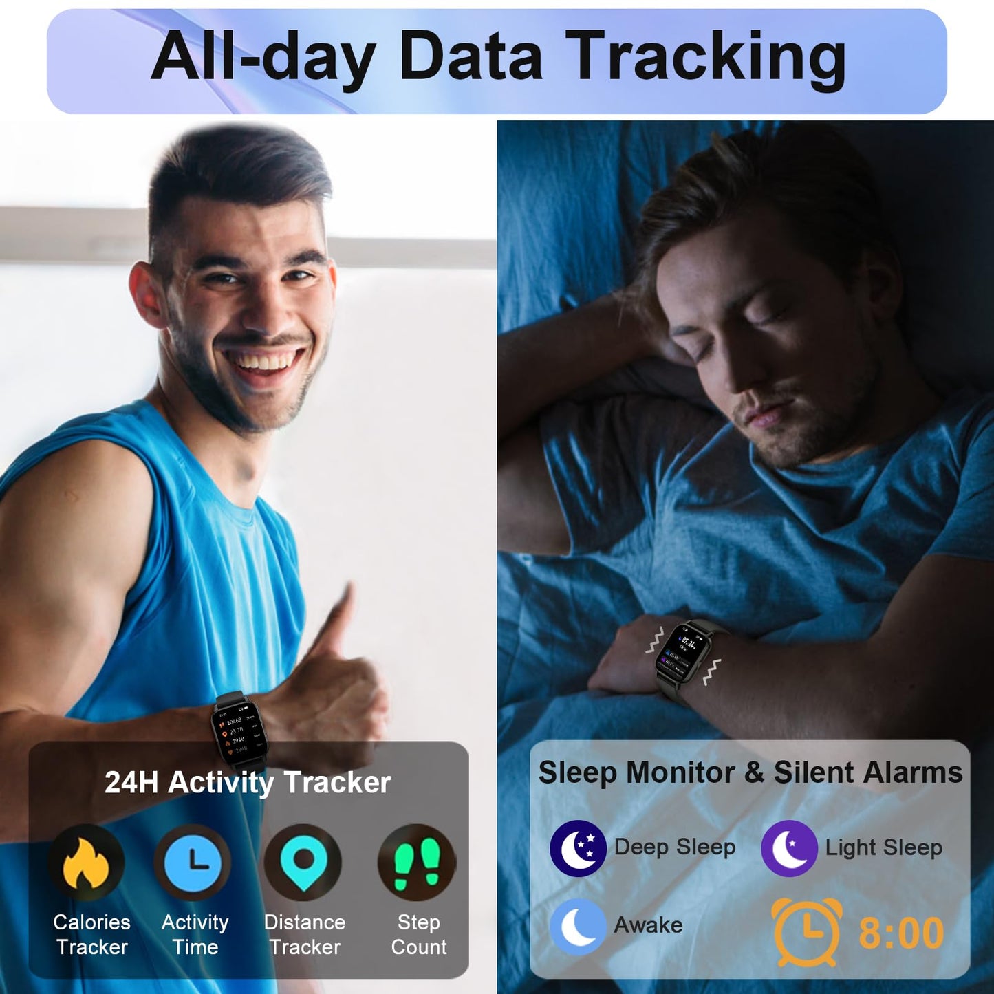 Smart Watch for Men & Women with Call Function, 1.95" HD Display, Heart Rate, SpO2, Sleep Tracker, 100+ Sports Modes, IP68 Waterproof Fitness Tracker for Android & iOS