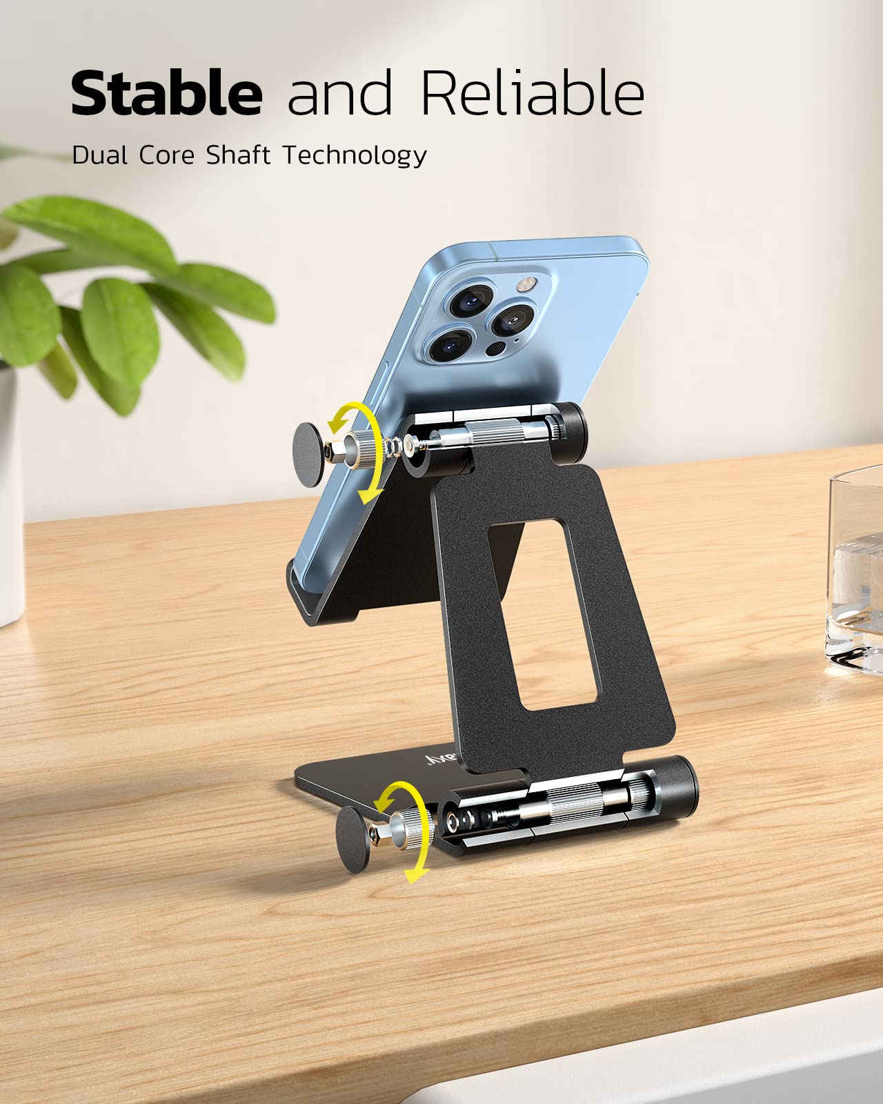 NULAXY Phone Stand, Fully Foldable Angle Height Adjustable Mobile Phone Holder Stand Dock Aluminum Desk Compatible with iPhone 15 14 13 12 11 Pro Max, HUAWEI, Galaxy, All Phones