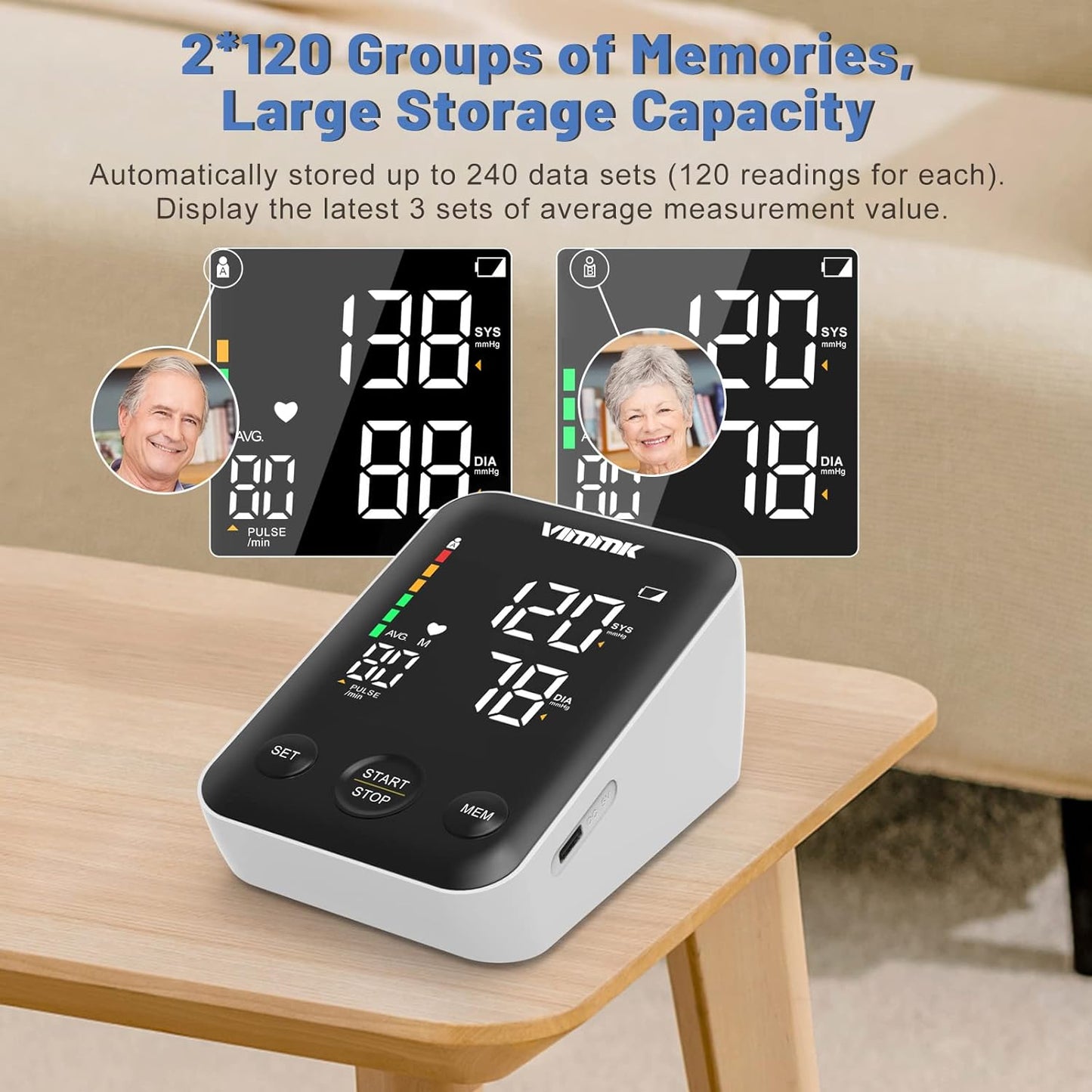 Blood Pressure Monitor CE Approved UK, Vimmk Upper Arm Blood Pressure Machines for Home Use Accurate BP Cuff LED Backlight Display Heart Rate Detection 2x120 Records
