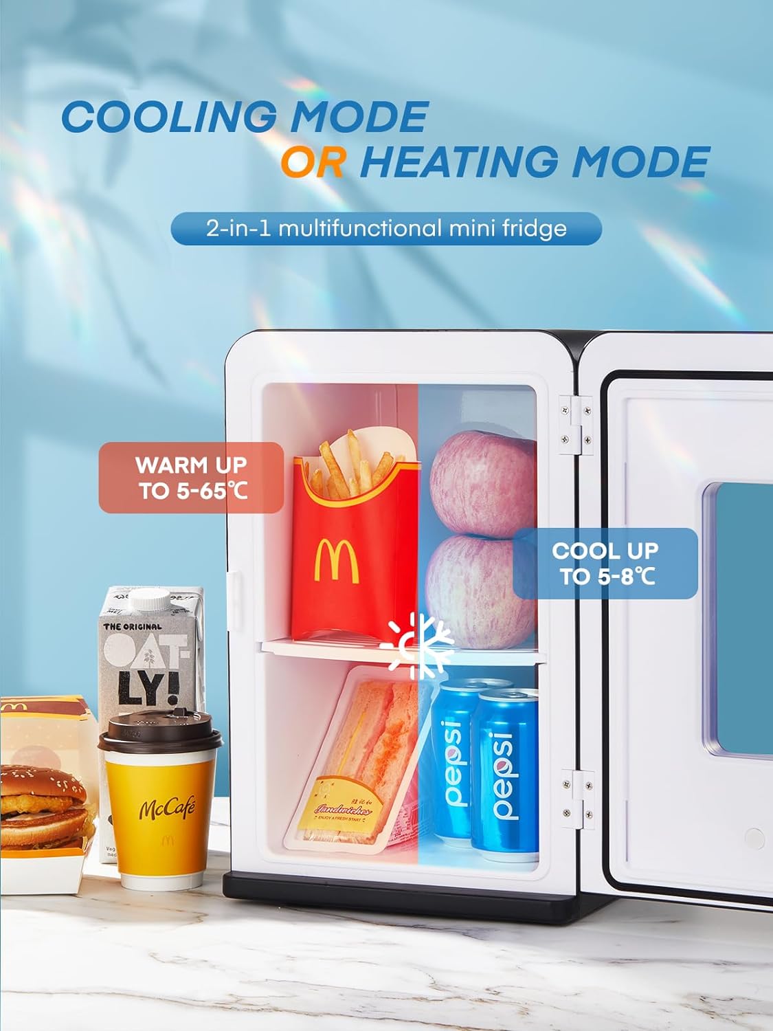 Mini Fridge 15L – Small DC Powered Cooler & Warmer for Bedroom, Car, Office, Travel, Holds 21 Cans, Perfect for Beauty & Drinks