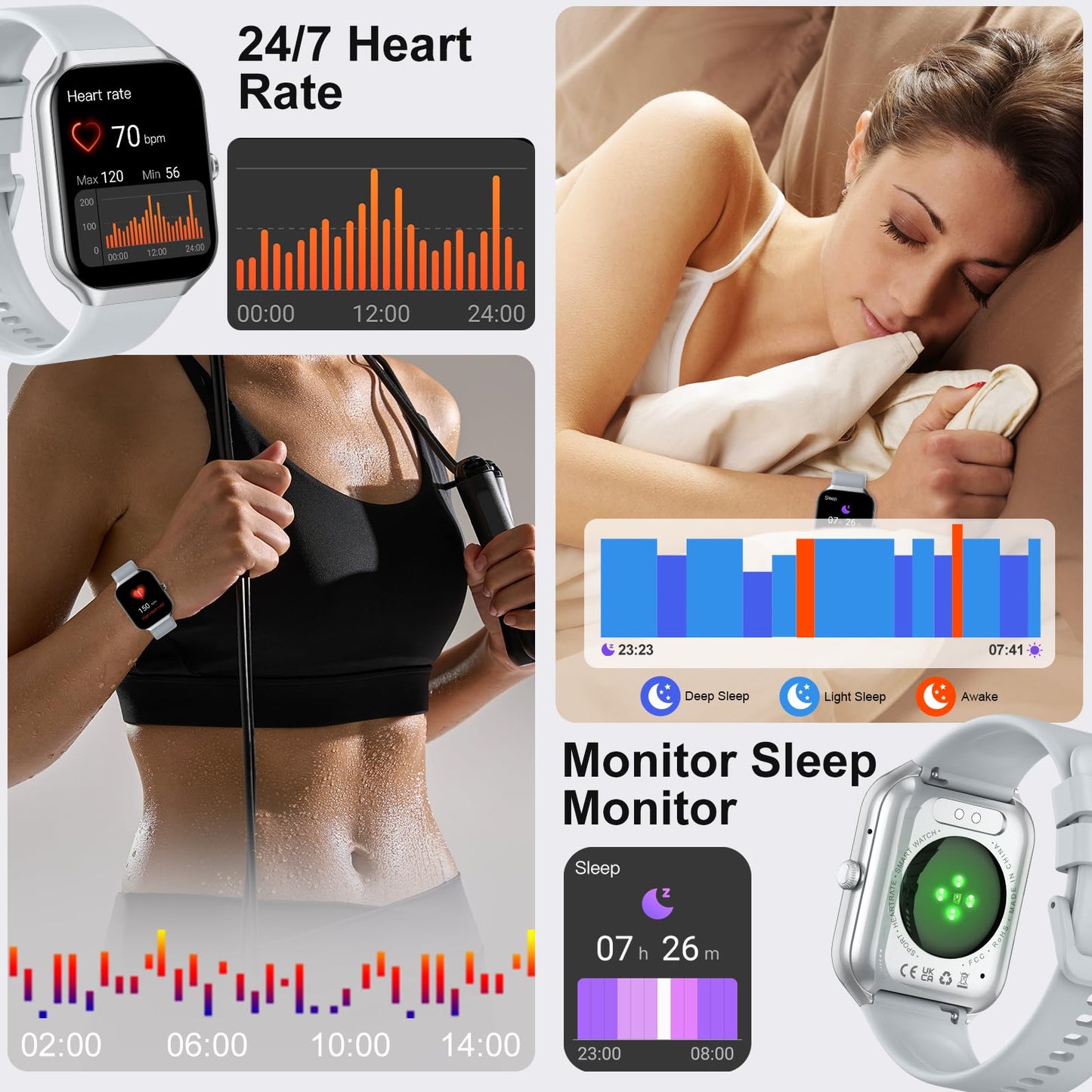 Smart Watch for Men Women Answer/Make Calls, 1.96" Fitness with Step Counter Heart Rate Sleep Monitor, Fitness Sports Activity Waterproof, Smartwatches for Android IOS