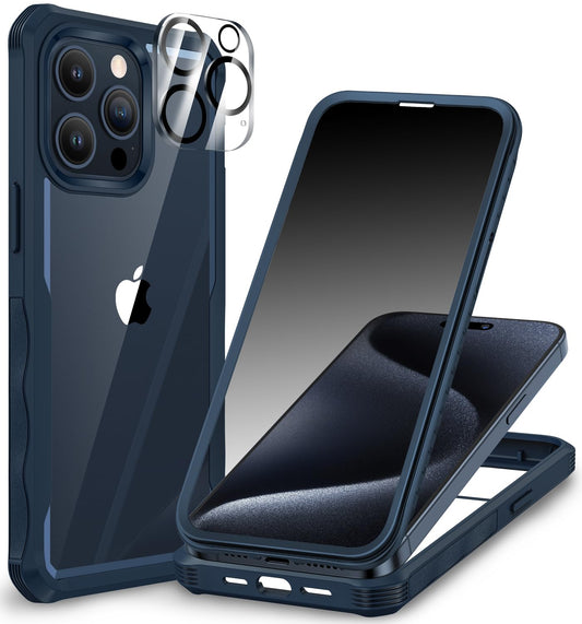 CENHUFO iPhone 15 Pro Max Case with Built-in Privacy Screen Protector & Camera Lens Protector – Full Body Anti-Spy Shockproof Cover (Black)