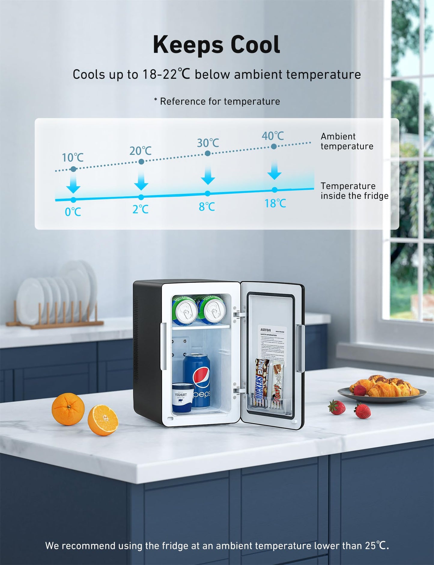 AstroAI 6L Mini Fridge – Portable Cooler & Warmer for Skincare, Drinks, Car, Bedroom & Travel (Deep Black)