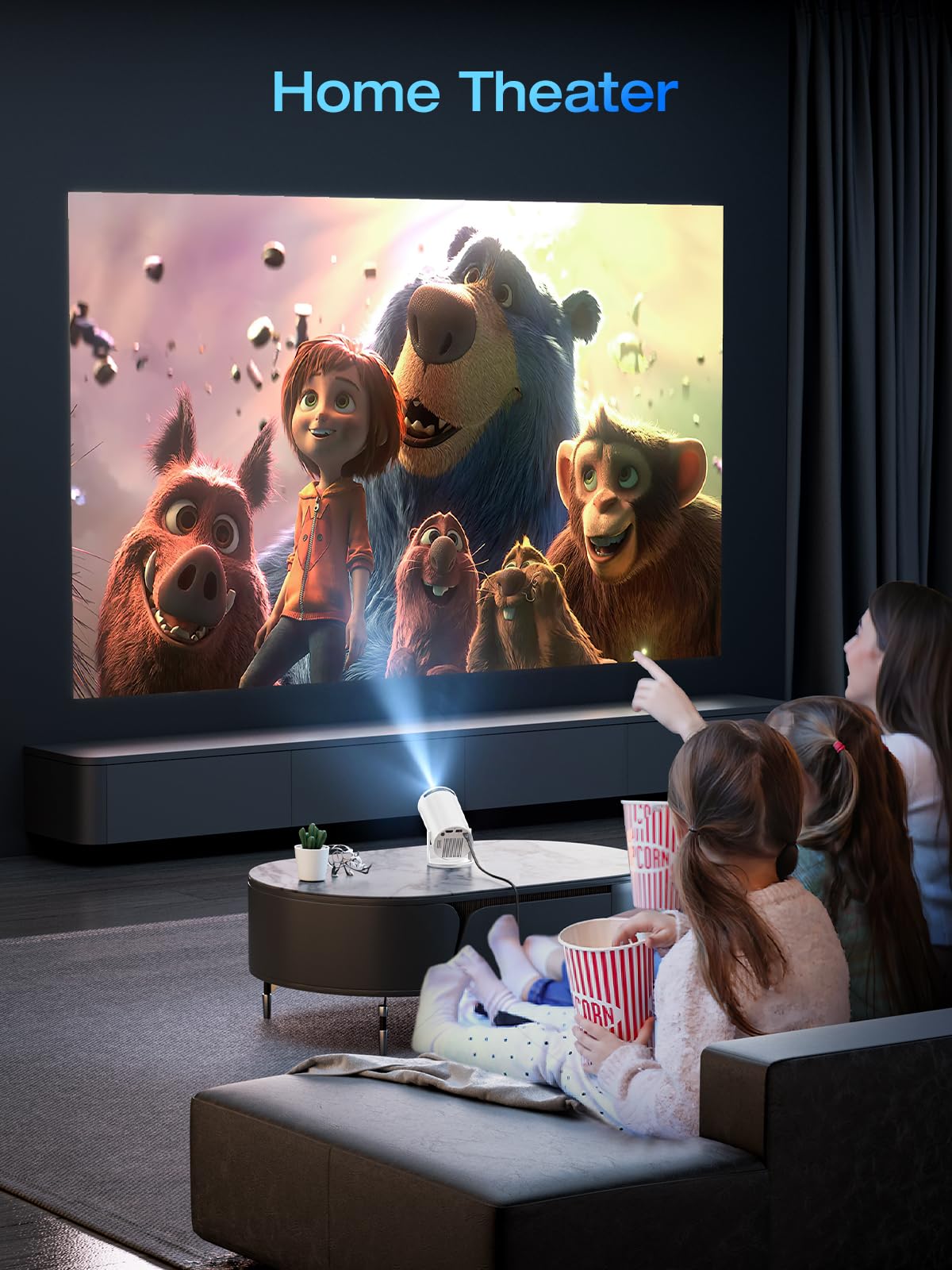 Mini Projector Portable 20000 Lux Projector 4K Supported 180° Rotation & Auto Keystone, Outdoor Compatible with TV Stick/Windows/iOS/Android/HDMI/USB (1080P)