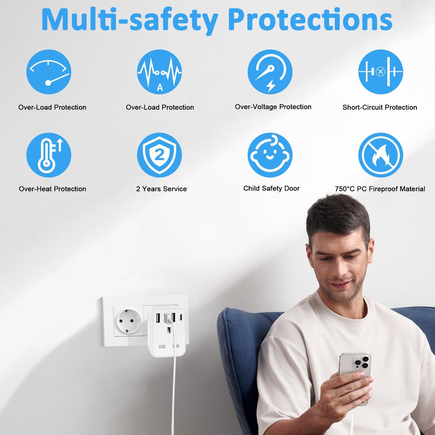 European to uk plug adapter,travel adapter UK to European Plug with Ports,European Travel Adapter for Germany Spain France Turkey Greece Iceland