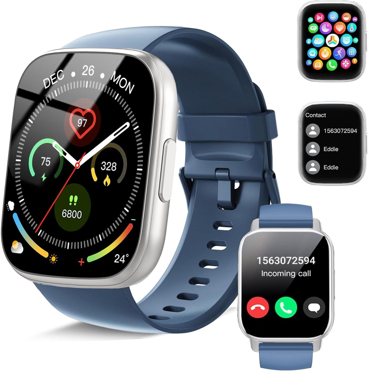 Smart Watch for Men & Women with Call Function, 1.95" HD Display, Heart Rate, SpO2, Sleep Tracker, 100+ Sports Modes, IP68 Waterproof Fitness Tracker for Android & iOS