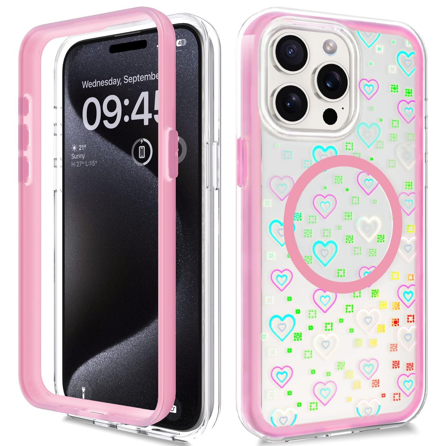 Vihibii for iPhone 15 Pro Max Case with Card Holder & Slide Camera Cover & Kickstand, Military Grade Drop Protection, Rugged Hard Back & Silicone Edge Wallet Phone Case