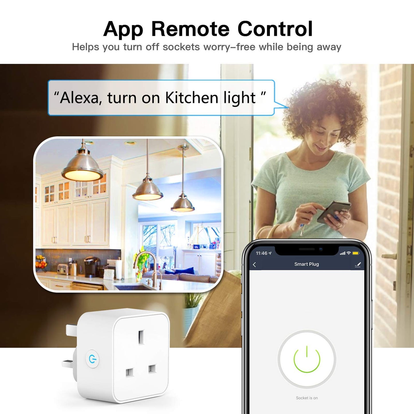 Smart Plug Alexa Plugs, Aoycocr Smart Socket with WiFi & Bluetooth, Works with Amazon Alexa Google Home, APP Remote Control Timer Switch WiFi Plug