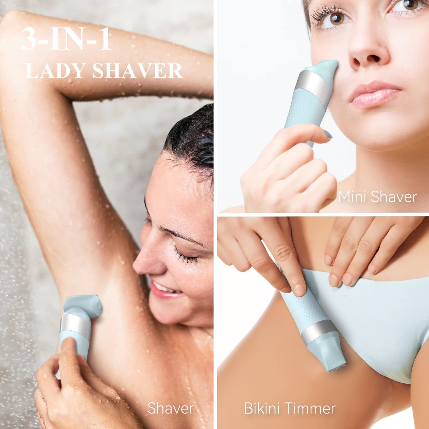 Unibono Lady Shaver Trimmer Kit, Cordless Electric Razor for Women Body Hair Removal, Rechargeable, Pubic, Legs, Wet & Dry Painless Dual Foil Shave with LED Light