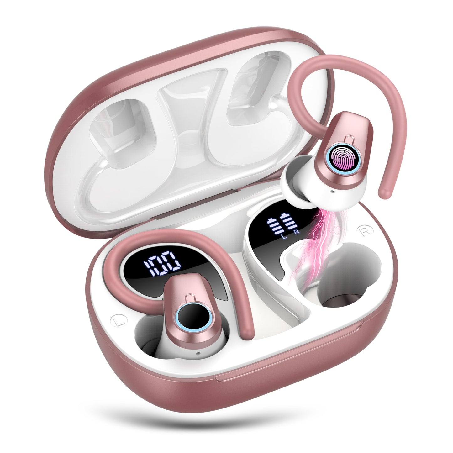 Wireless Earbuds, 2023 Earphones Bluetooth 5.3 Headphones Wireless, Earbuds with Earhooks,Waterproof Stereo Headphones Sport, Dual LED Display, Black