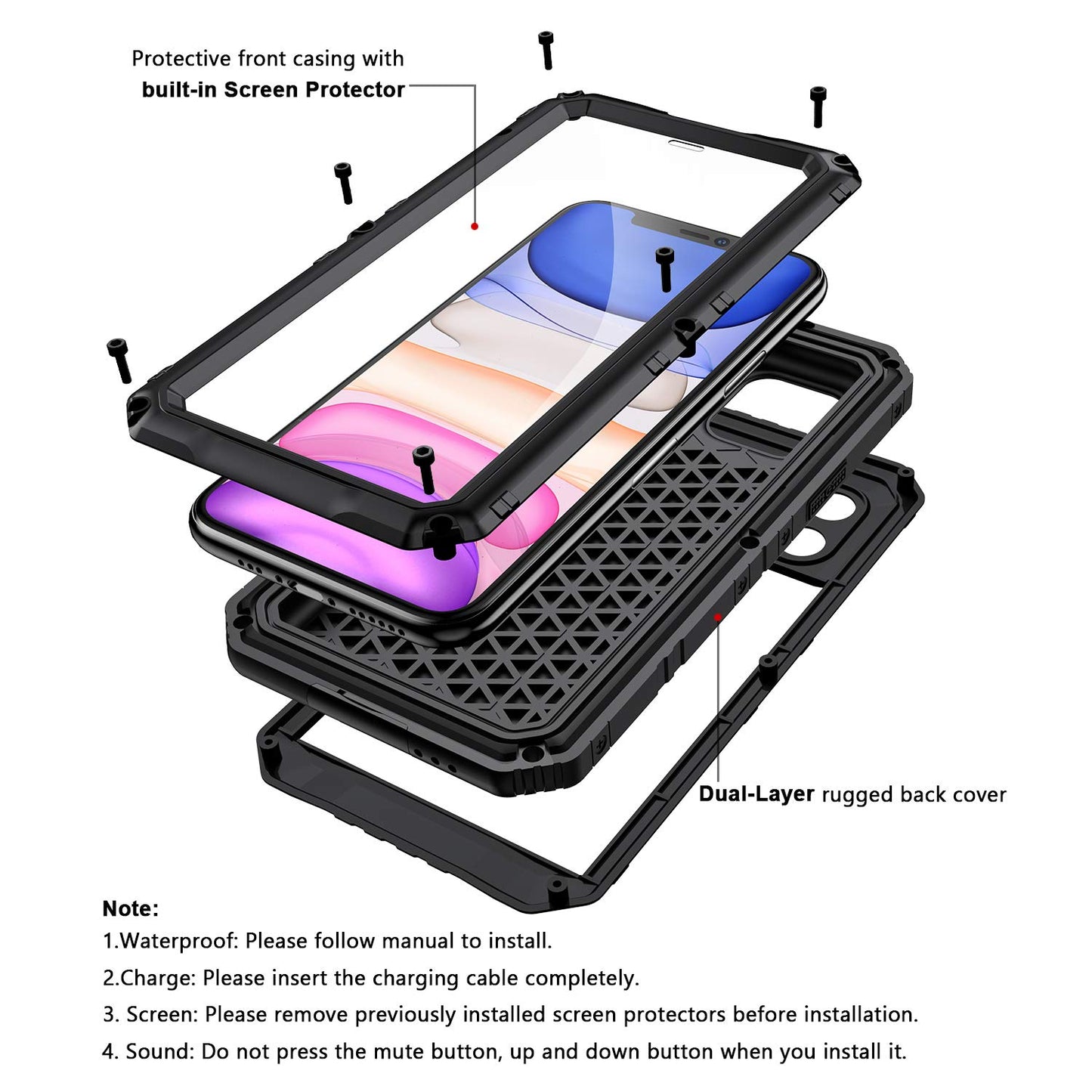 Seacosmo Magnetic iPhone 15 Pro Max Case with Privacy Screen Protector and Camera Lens Protector, Full Body Shockproof Protective Phone Case Compatible with MagSafe for iPhone 15 Pro Max - Black