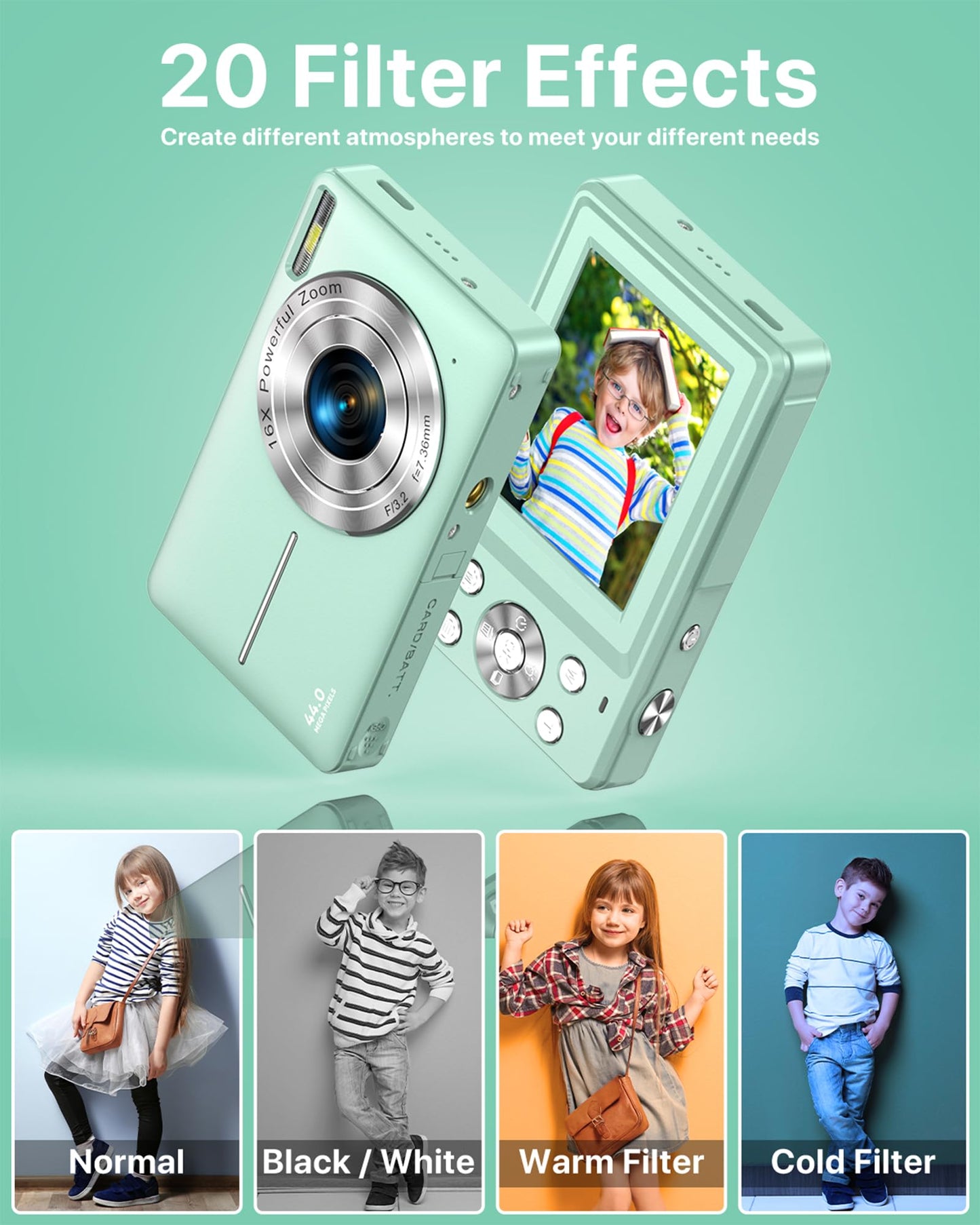 1080P FHD Compact Digital Camera 44MP – Mini Portable Vlogging Camera with 2.4" LCD, 16X Zoom, Battery Included (Pink, No SD Card)